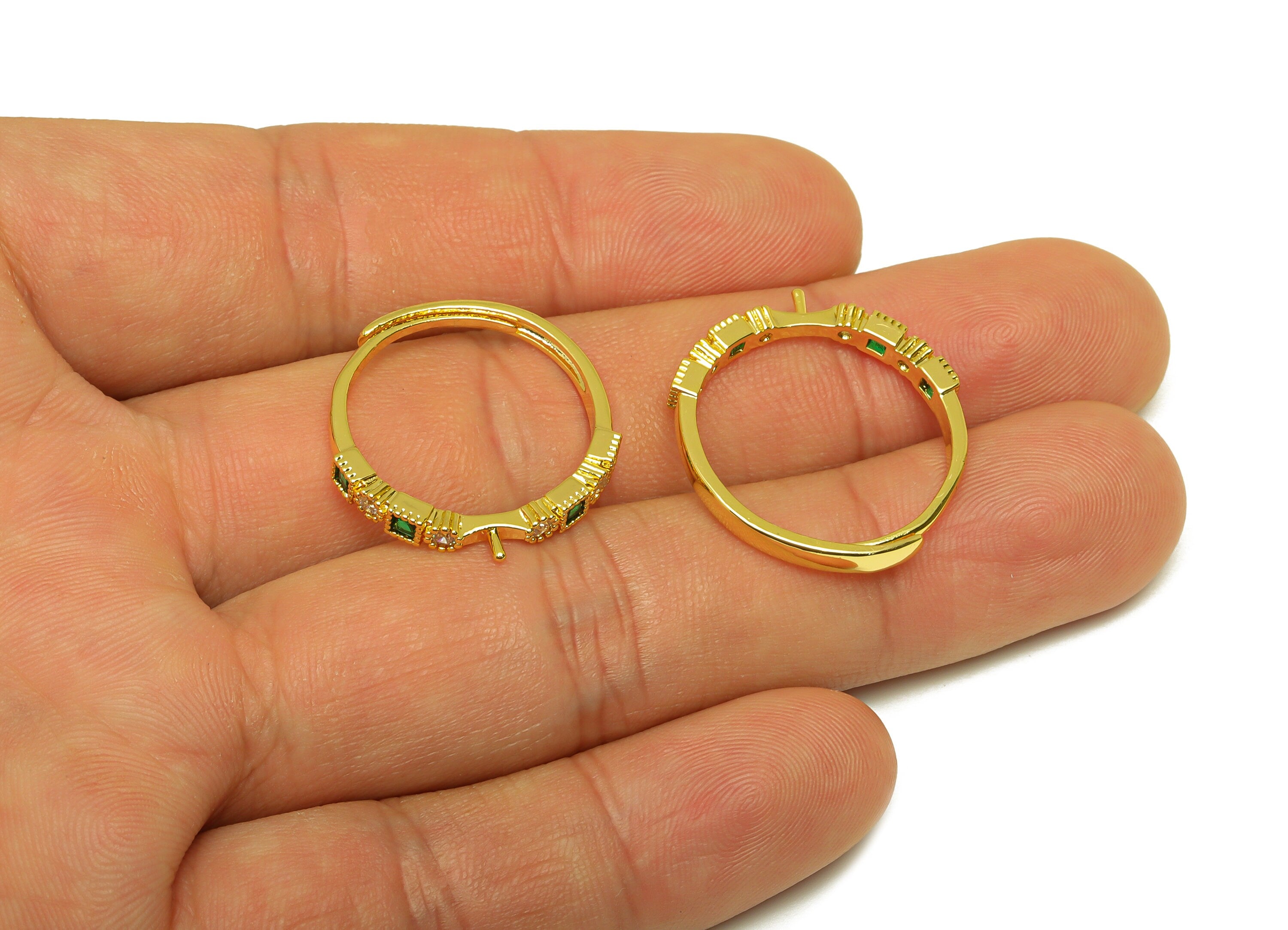 Brass CZ Ring - Brass Square Circle Ring - Brass Rings For Pearl - Zircon Adjustable Ring - 18K Real Gold Plating - 24.82x3.06x2mm - RGP7006 - DOMEDBAZAAR