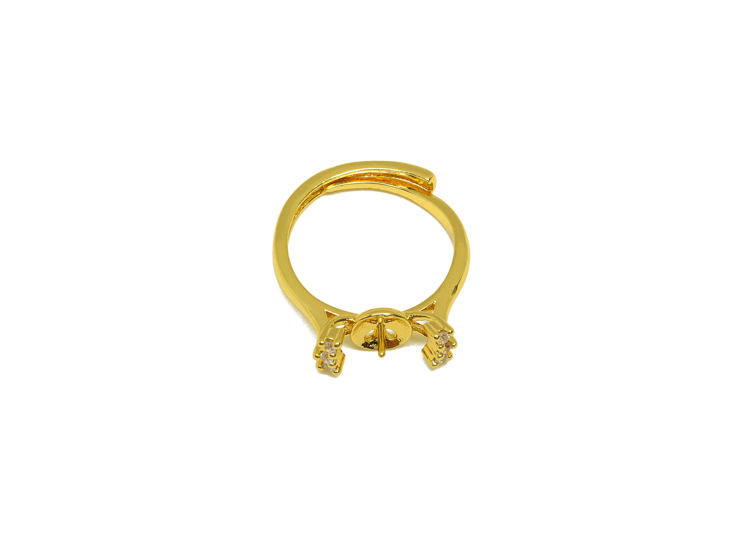 Brass CZ Ring - Brass Mini Zircon Ring - Brass Rings For Pearl - Cubic Zircon Adjustable Ring - 18K Real Gold Plating - 25x6.1x2mm - RGP7016 - DOMEDBAZAAR