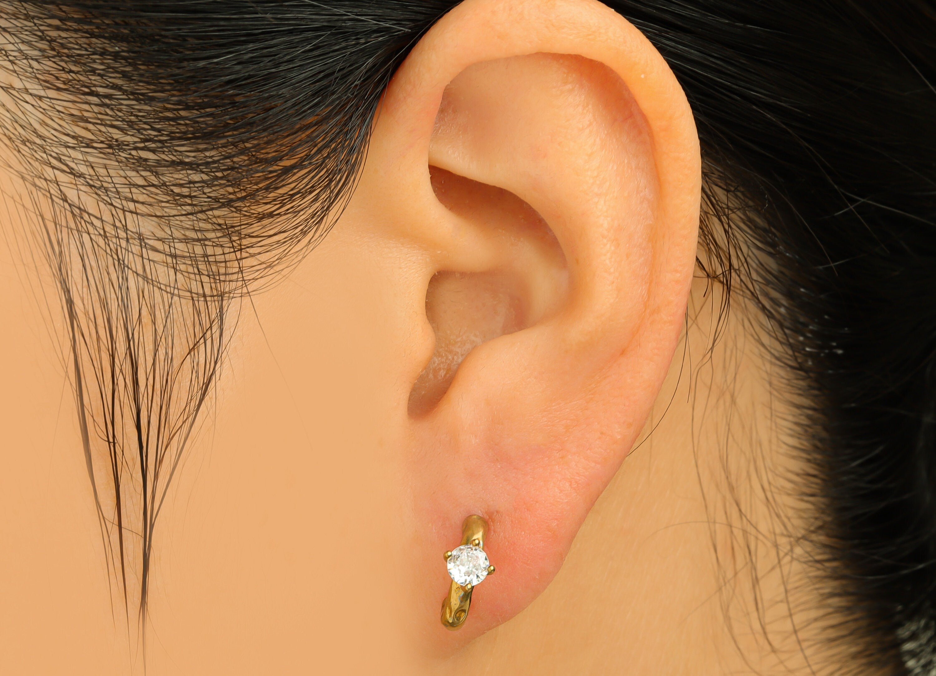 Brass CZ Earring Stud - Raw Brass Cubic Zircon Earring Post - Brass Hammered Hoop Earring - Daimond Post - 10.7x9.88x4.7mm - PP10719 - DOMEDBAZAAR