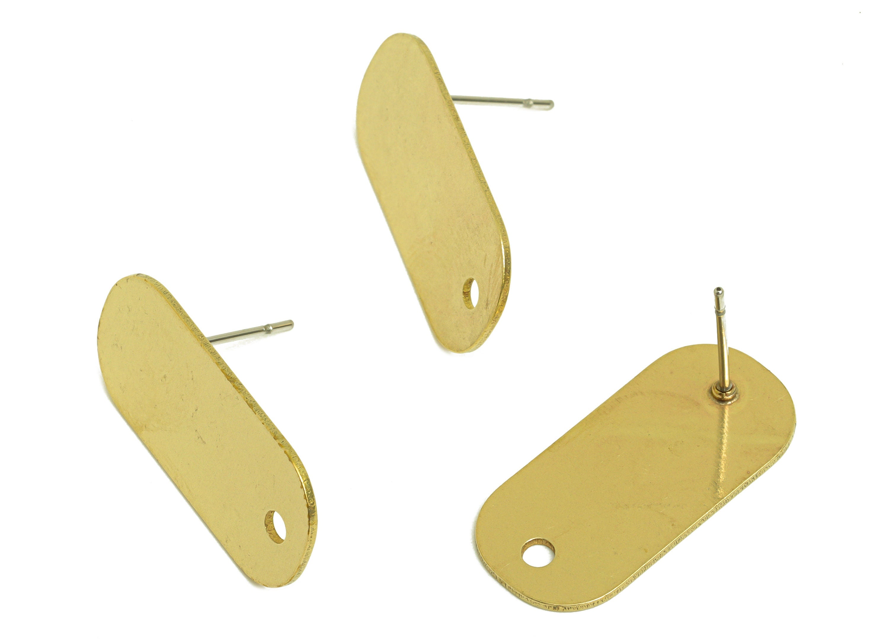 Brass Earring Stud - Raw Brass Oval Rectangle Earring Post With Hole- Geometry Earring Stud - Stainless Steel Post - 24x11x1mmm - PP10745 - DOMEDBAZAAR