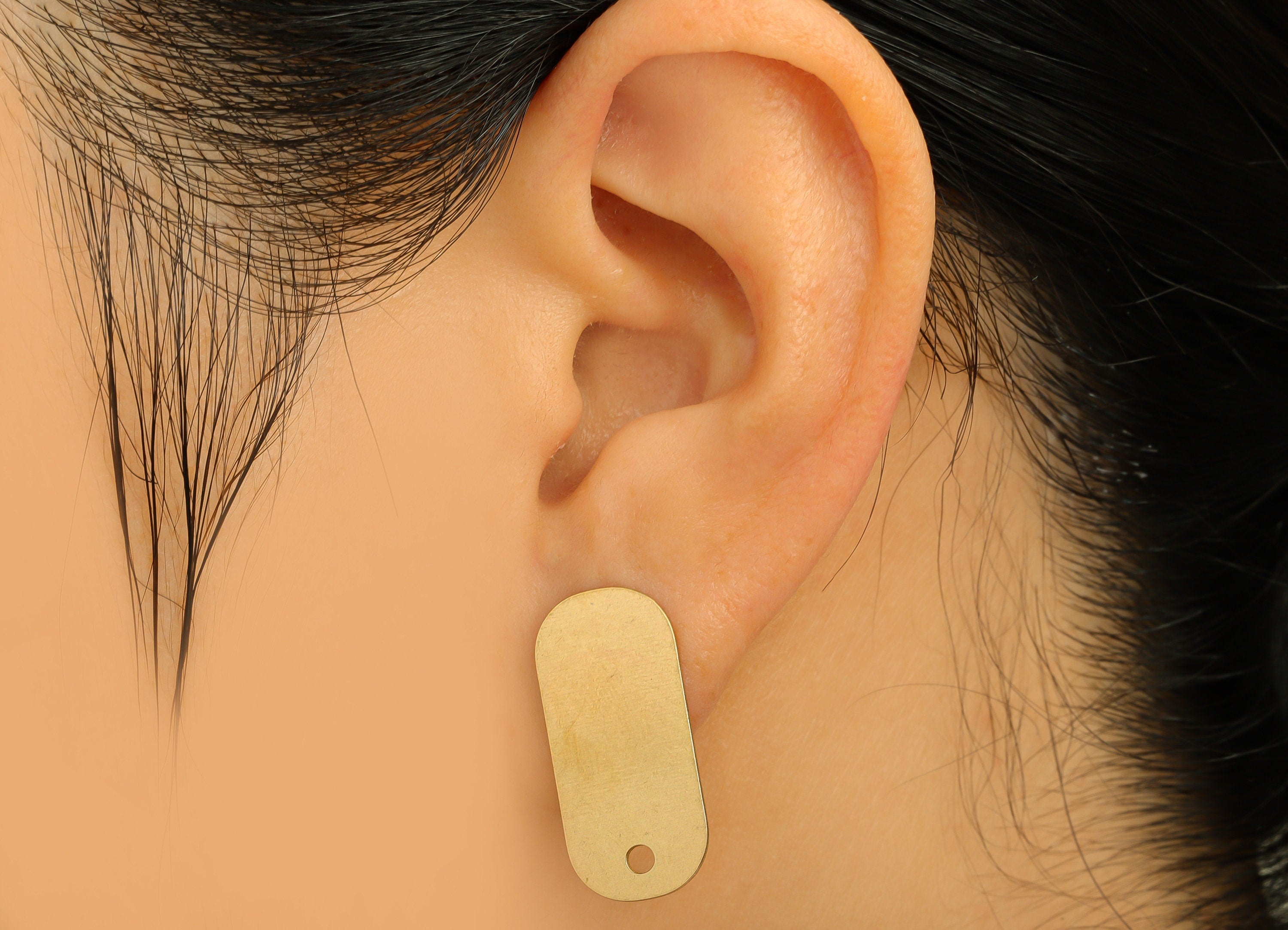 Brass Earring Stud - Raw Brass Oval Rectangle Earring Post With Hole- Geometry Earring Stud - Stainless Steel Post - 24x11x1mmm - PP10745 - DOMEDBAZAAR