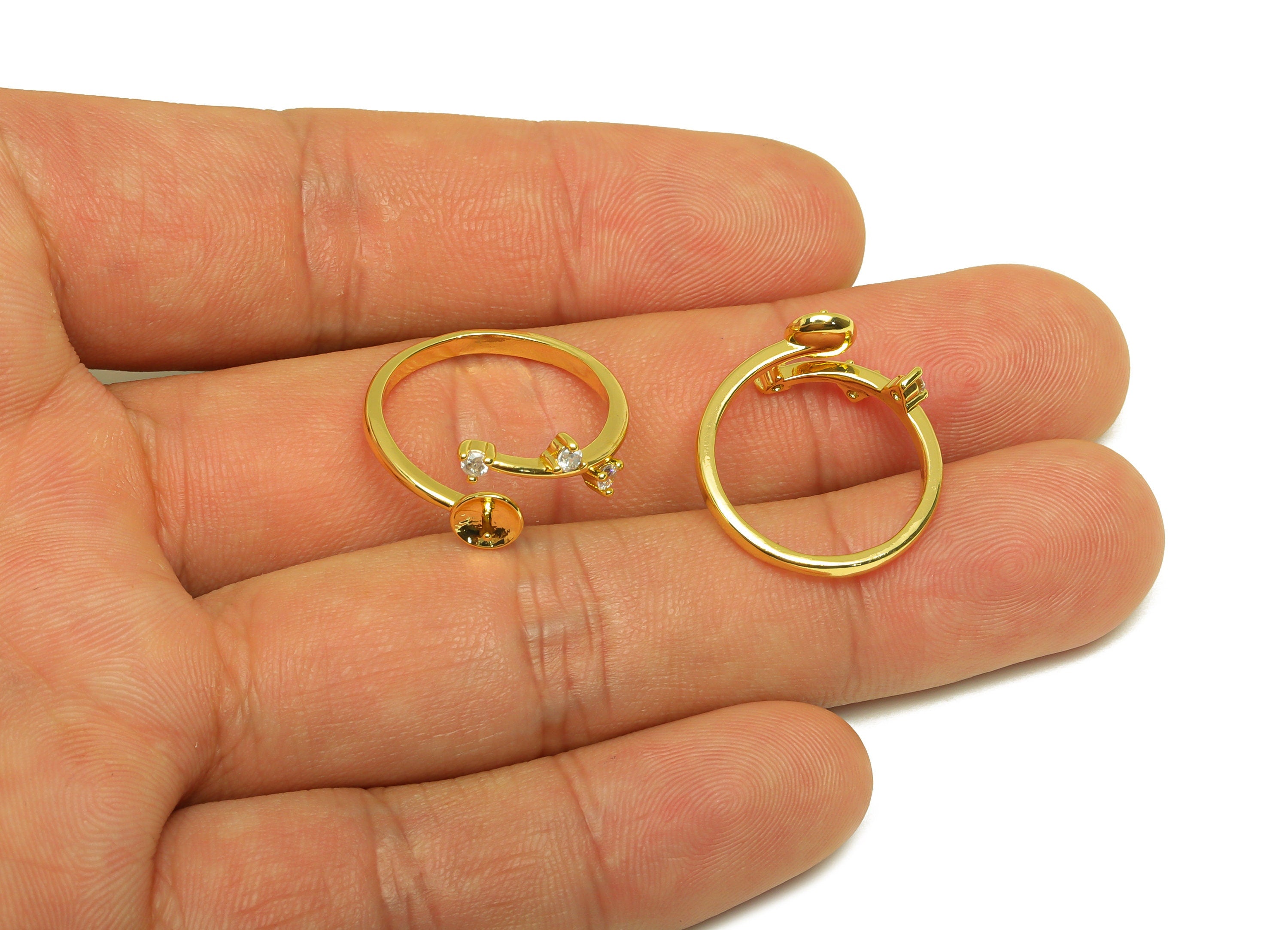Brass CZ Ring - Brass Mini Diamond Ring - Brass Rings For Pearl - Zircon Adjustable Ring - 18K Real Gold Plating - 21.98x8.5x2mm - RGP7012 - DOMEDBAZAAR
