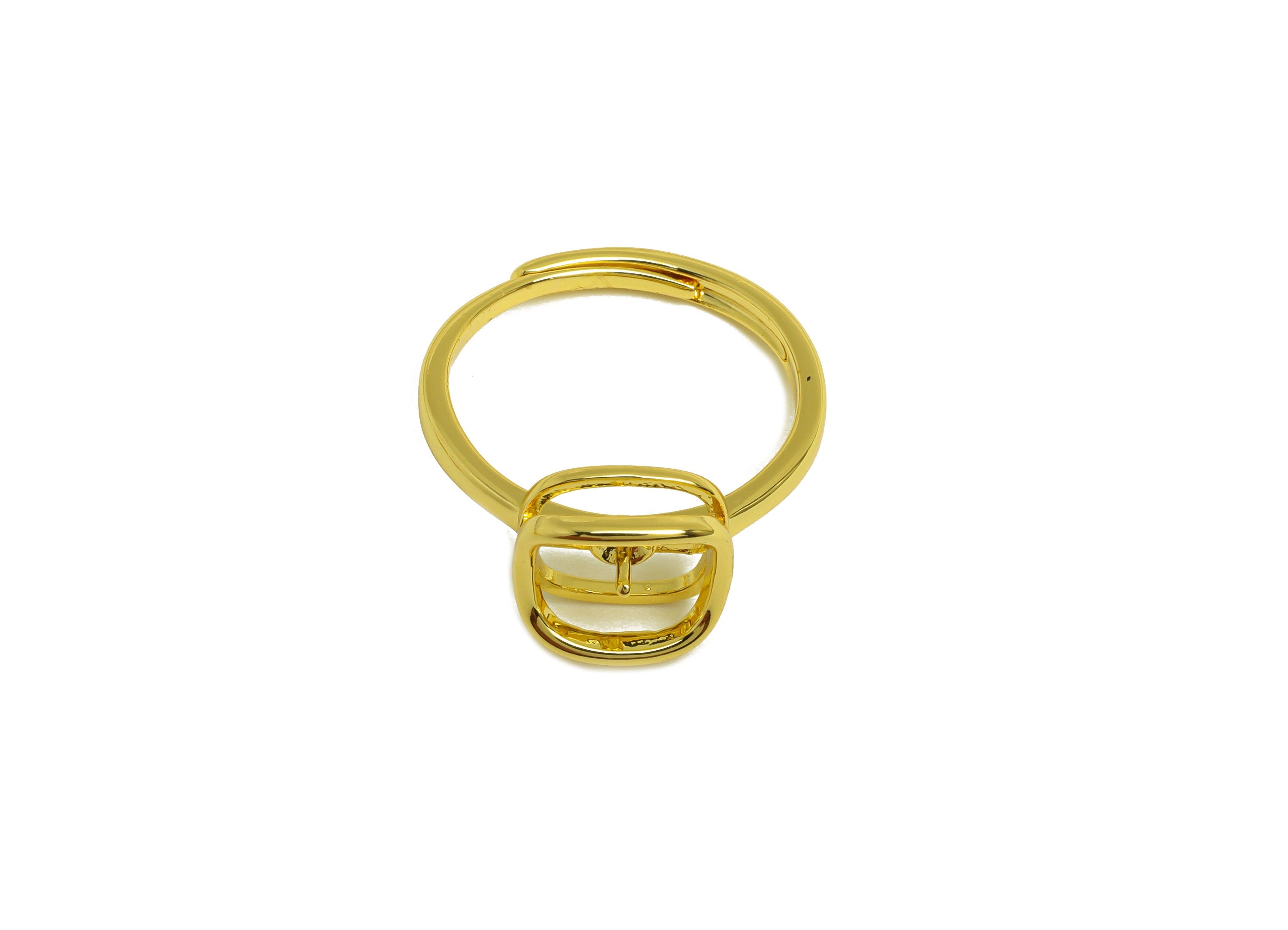 Brass CZ Ring - Brass Square Ring - Brass Rings For Pearl - Geometry Zircon Adjustable Ring - 18K Real Gold Plating - 23x11.19x2mm - RGP7003 - DOMEDBAZAAR