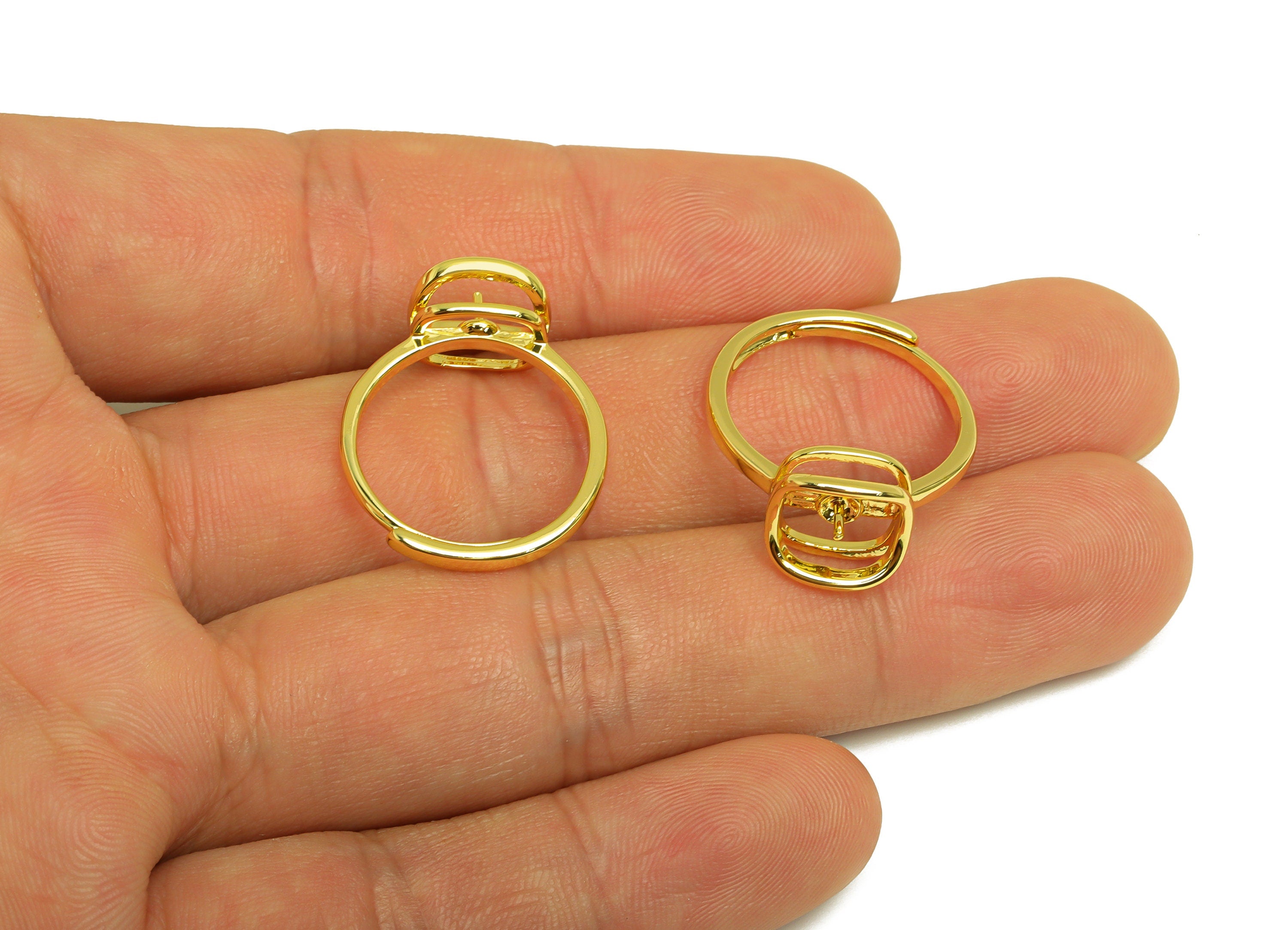 Brass CZ Ring - Brass Square Ring - Brass Rings For Pearl - Geometry Zircon Adjustable Ring - 18K Real Gold Plating - 23x11.19x2mm - RGP7003 - DOMEDBAZAAR