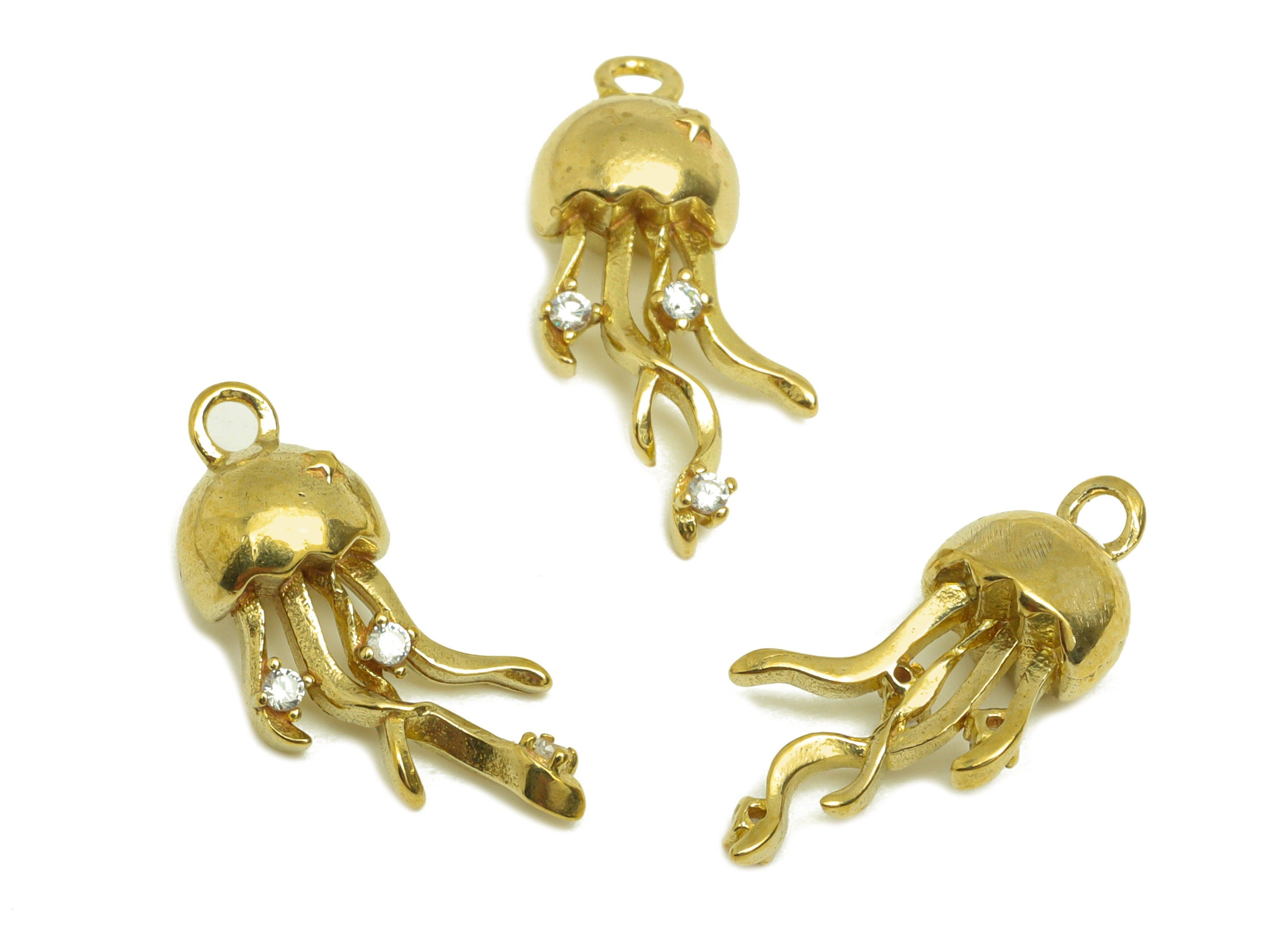 Brass CZ Jellyfish Earring Charm - Raw Brass Zircon Marine Life Earring Charm - Animal Zircon Charm - Zircon Charm - 17.45x7.7x5mm - PP10728 - DOMEDBAZAAR