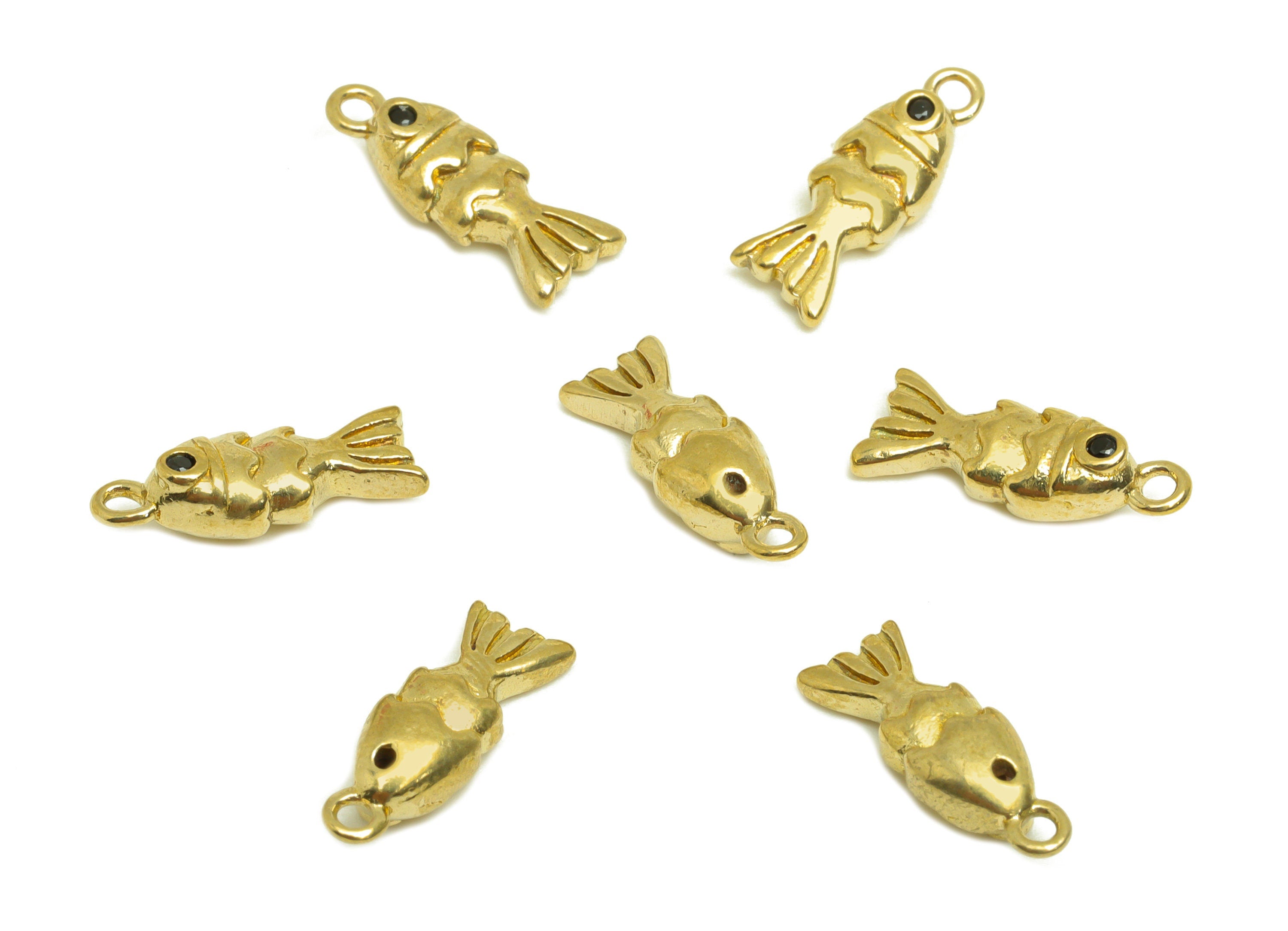 Brass CZ Fish Earring Charm - Raw Brass Zircon Marine Life Earring Charm - Animal Zircon Charm - Zircon Charm - 13.47x5.3x3mm - PP10741 - DOMEDBAZAAR