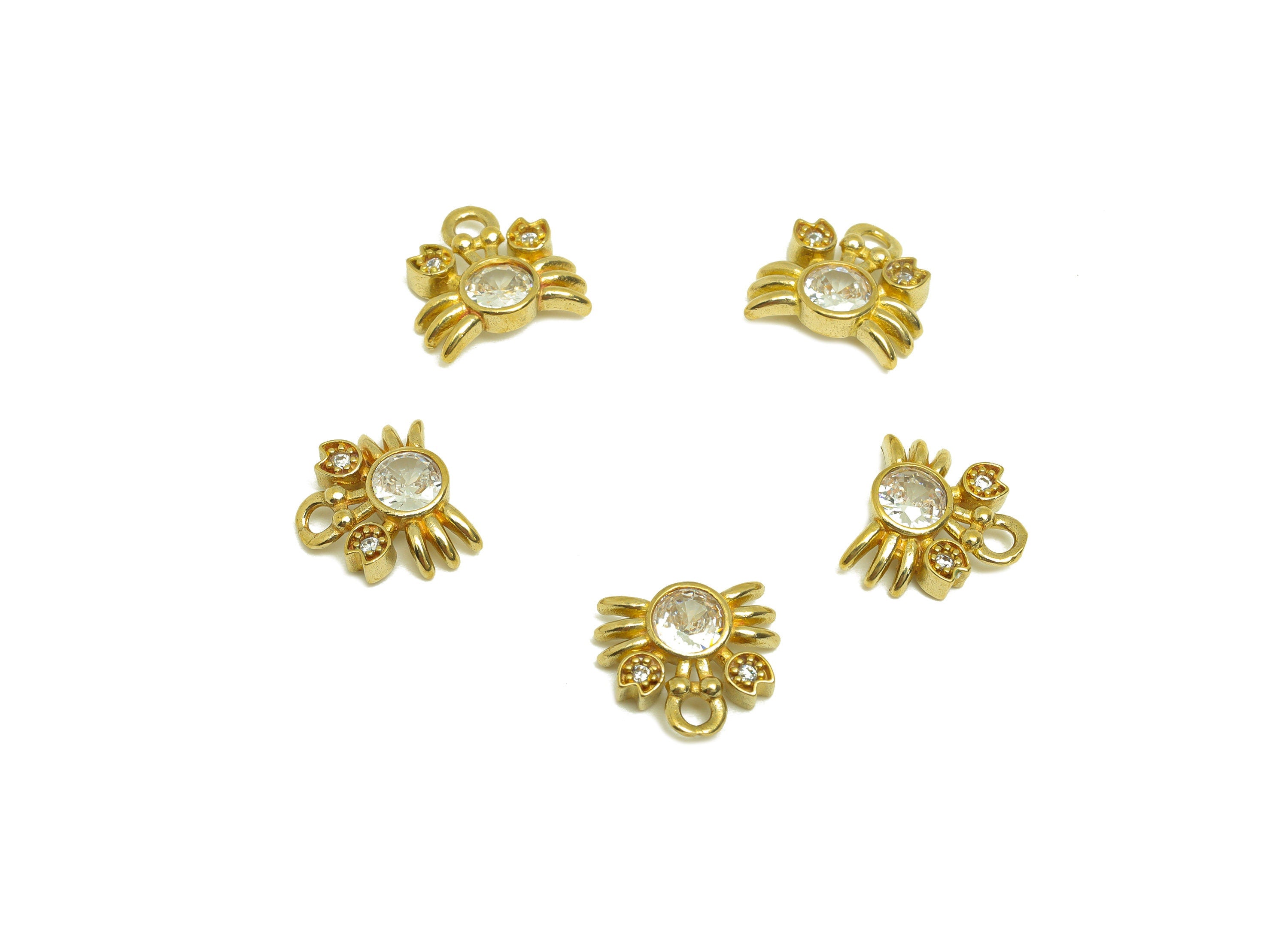 Brass CZ Crab Earring Charm - Raw Brass Zircon Marine Earring Charm - White Zircon Crab Earring Charm - 10.6x9.6x2.92mm - PP10735 - DOMEDBAZAAR