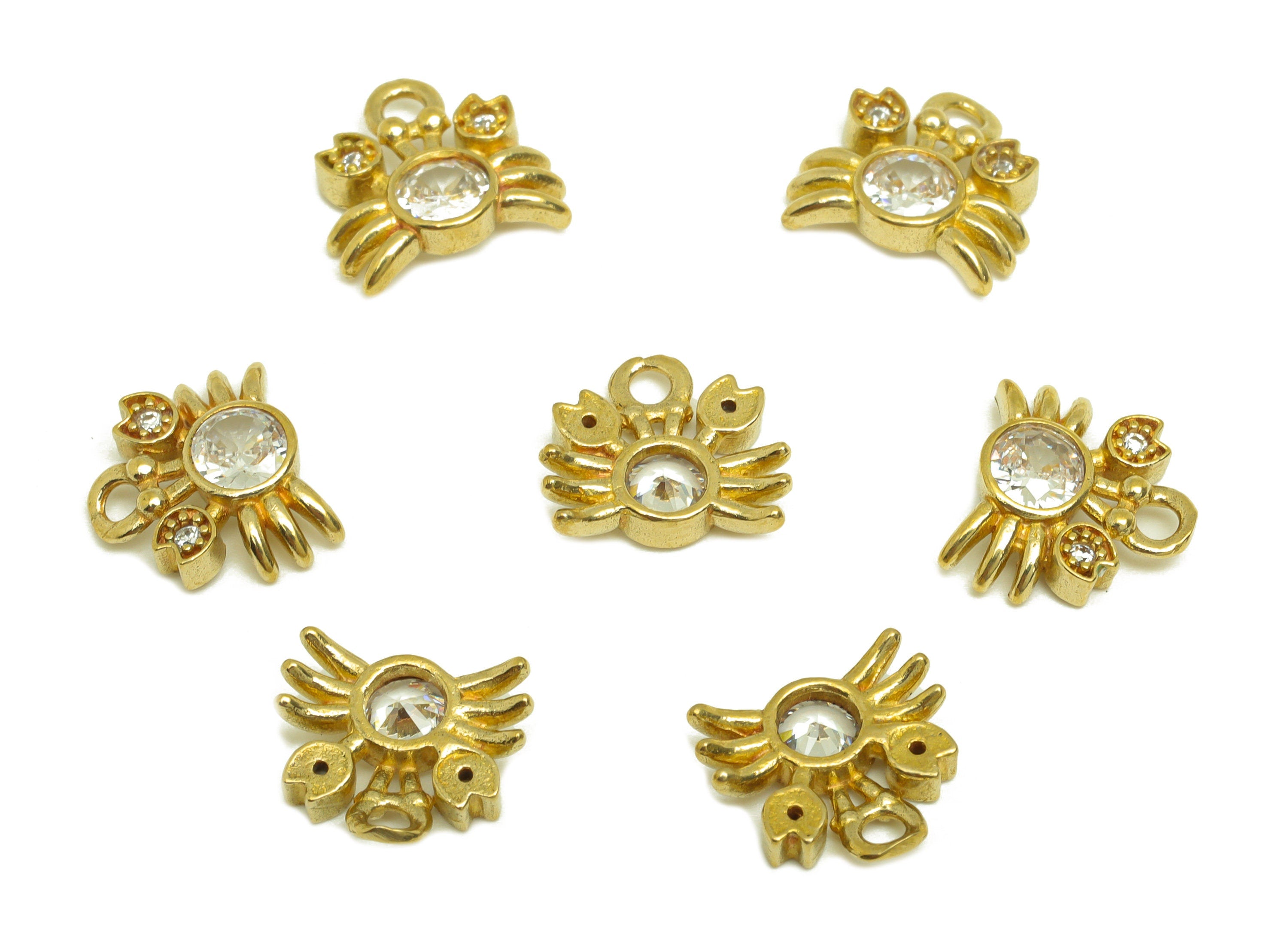 Brass CZ Crab Earring Charm - Raw Brass Zircon Marine Earring Charm - White Zircon Crab Earring Charm - 10.6x9.6x2.92mm - PP10735 - DOMEDBAZAAR