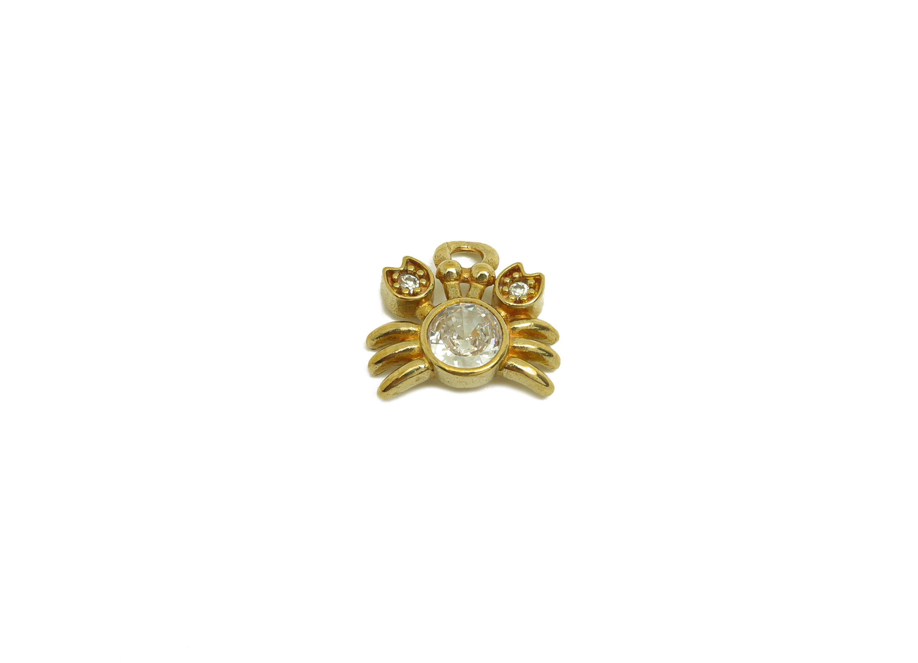 Brass CZ Crab Earring Charm - Raw Brass Zircon Marine Earring Charm - White Zircon Crab Earring Charm - 10.6x9.6x2.92mm - PP10735 - DOMEDBAZAAR