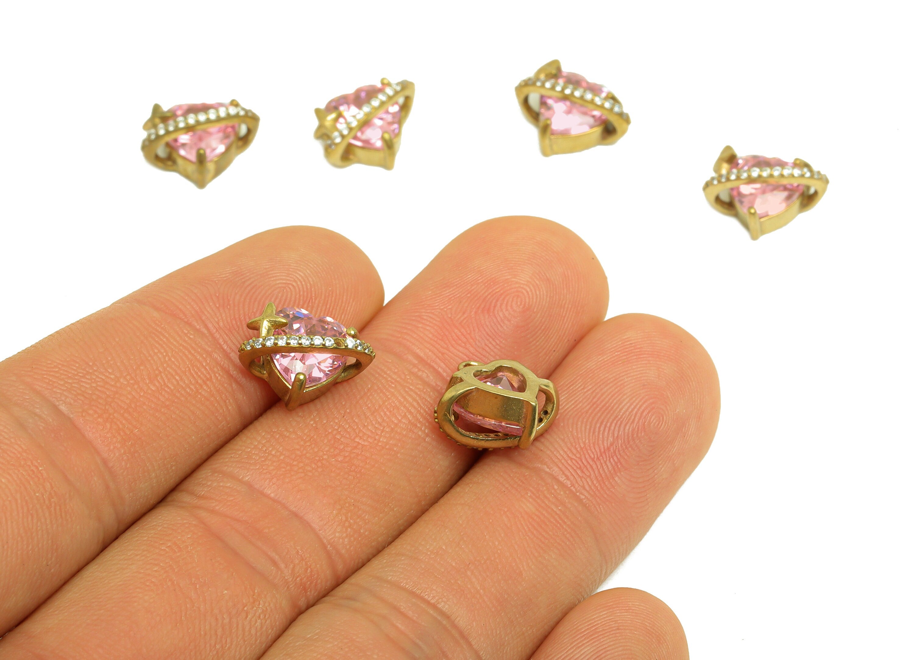 Brass CZ Heart Earring Charm - Raw Brass Cubic Zircon Heart Earring Charm - Brass Zircon Star Earring Charm - 12.78x11x7.16mm - PP10701 - DOMEDBAZAAR
