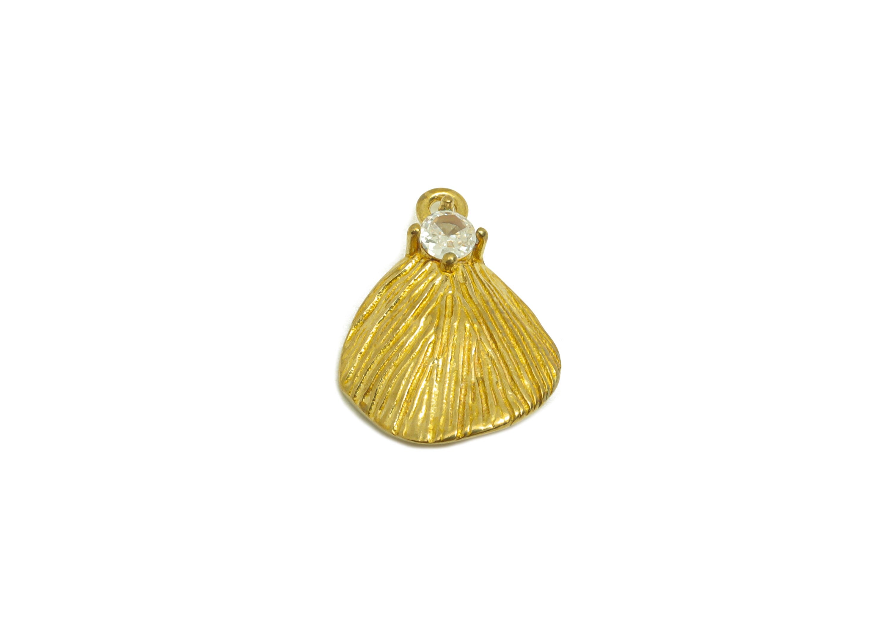 Brass CZ Leaf Earring Charm - Raw Brass Cubic Zircon Lotus Leaf Charm - Brass Bent Lotus Leaf Earring Charm - 11.75x15.5x3.72mm - PP10737 - DOMEDBAZAAR