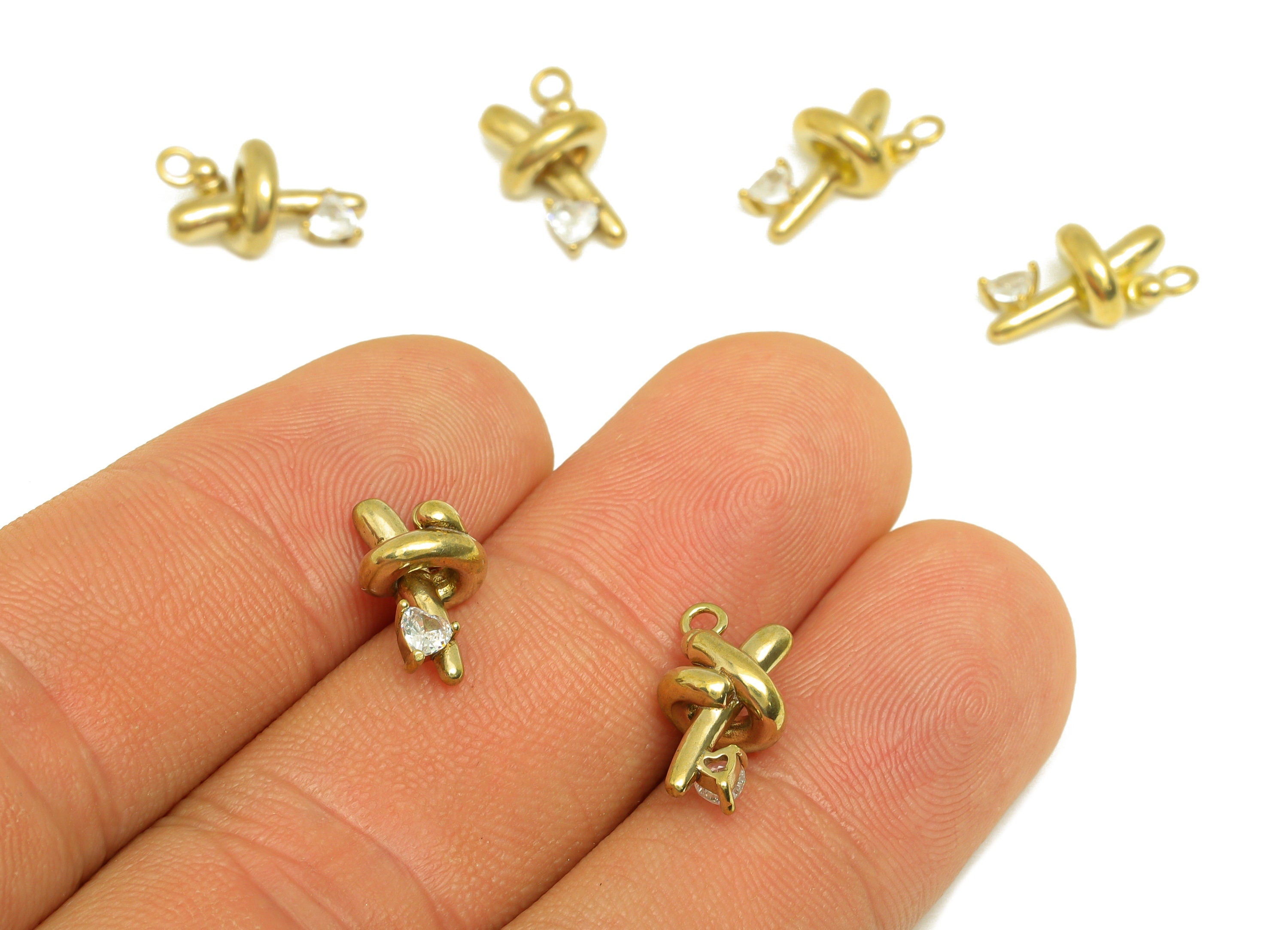 Brass CZ Stick Earring Charm - Raw Brass Cubic Zircon Twine Wire Charm - Brass Spiral Wire Stick Zircon Earring Charm - 12x7x6mm - PP10738 - DOMEDBAZAAR