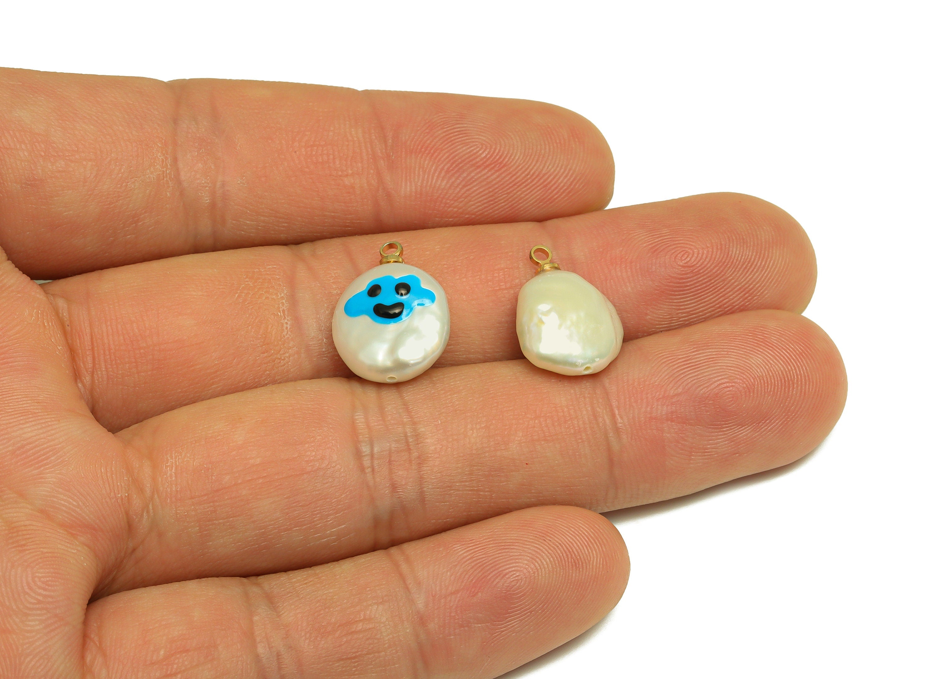 Natural Pearl Charm - Cloud Painted Earring Charm - Cloud Painted Pearl With Loop Charm - Pearl Pendant - DIY Making - 15x11.88x5mm- RGP7047 - DOMEDBAZAAR