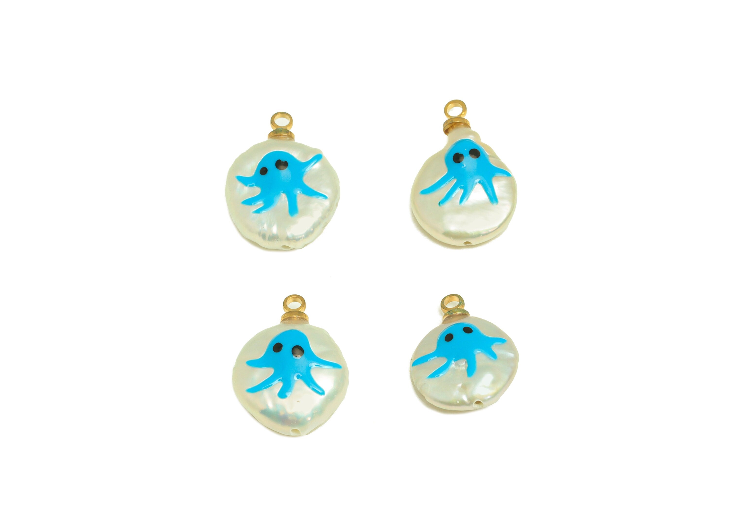Natural Pearl Charm - Jellyfish Painted Earring Charm - Marine Pearl With Loop Charm - Pearl Pendant - DIY Making - 15x11.67x4.7mm - RGP7048 - DOMEDBAZAAR
