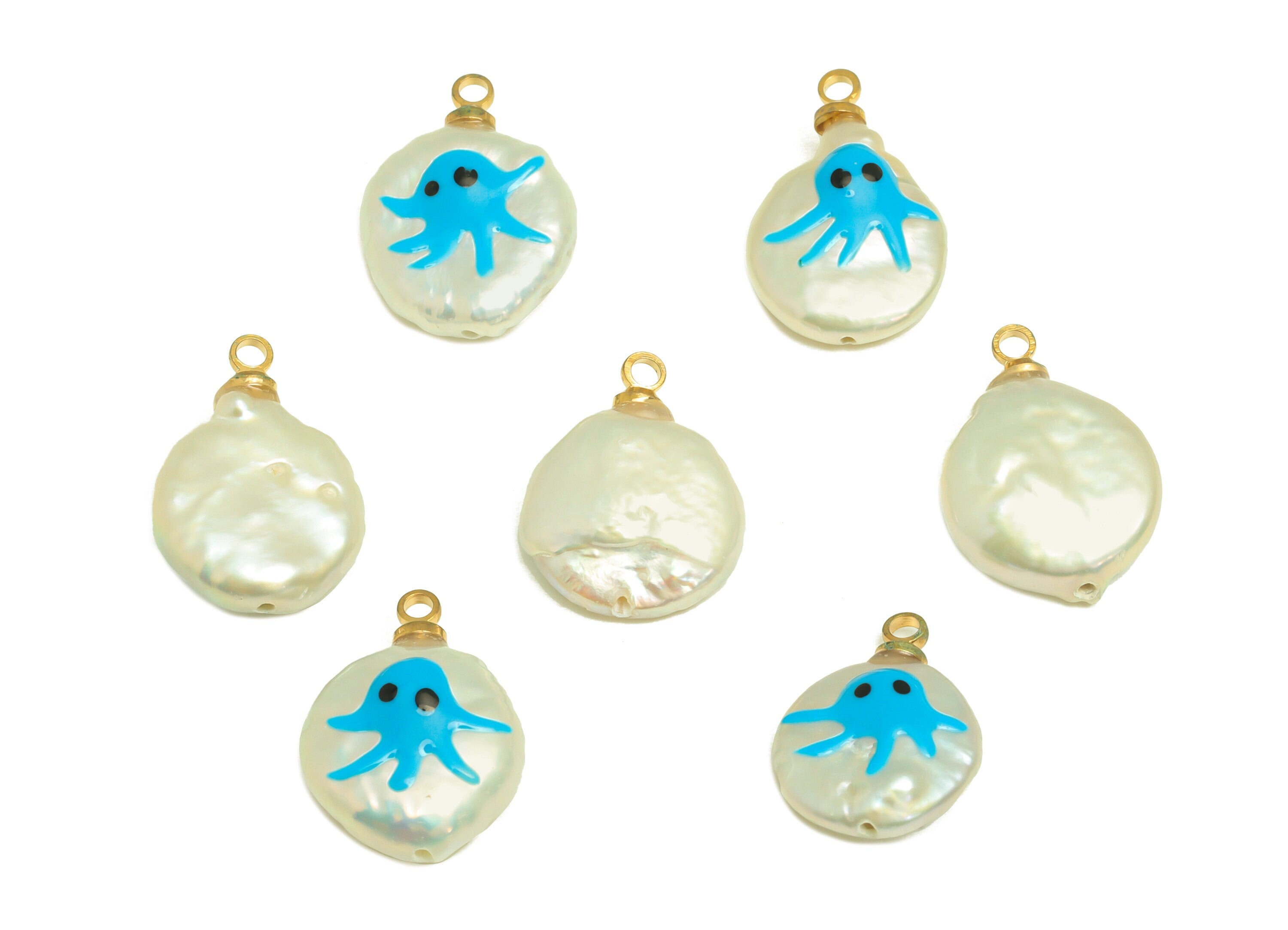 Natural Pearl Charm - Jellyfish Painted Earring Charm - Marine Pearl With Loop Charm - Pearl Pendant - DIY Making - 15x11.67x4.7mm - RGP7048 - DOMEDBAZAAR