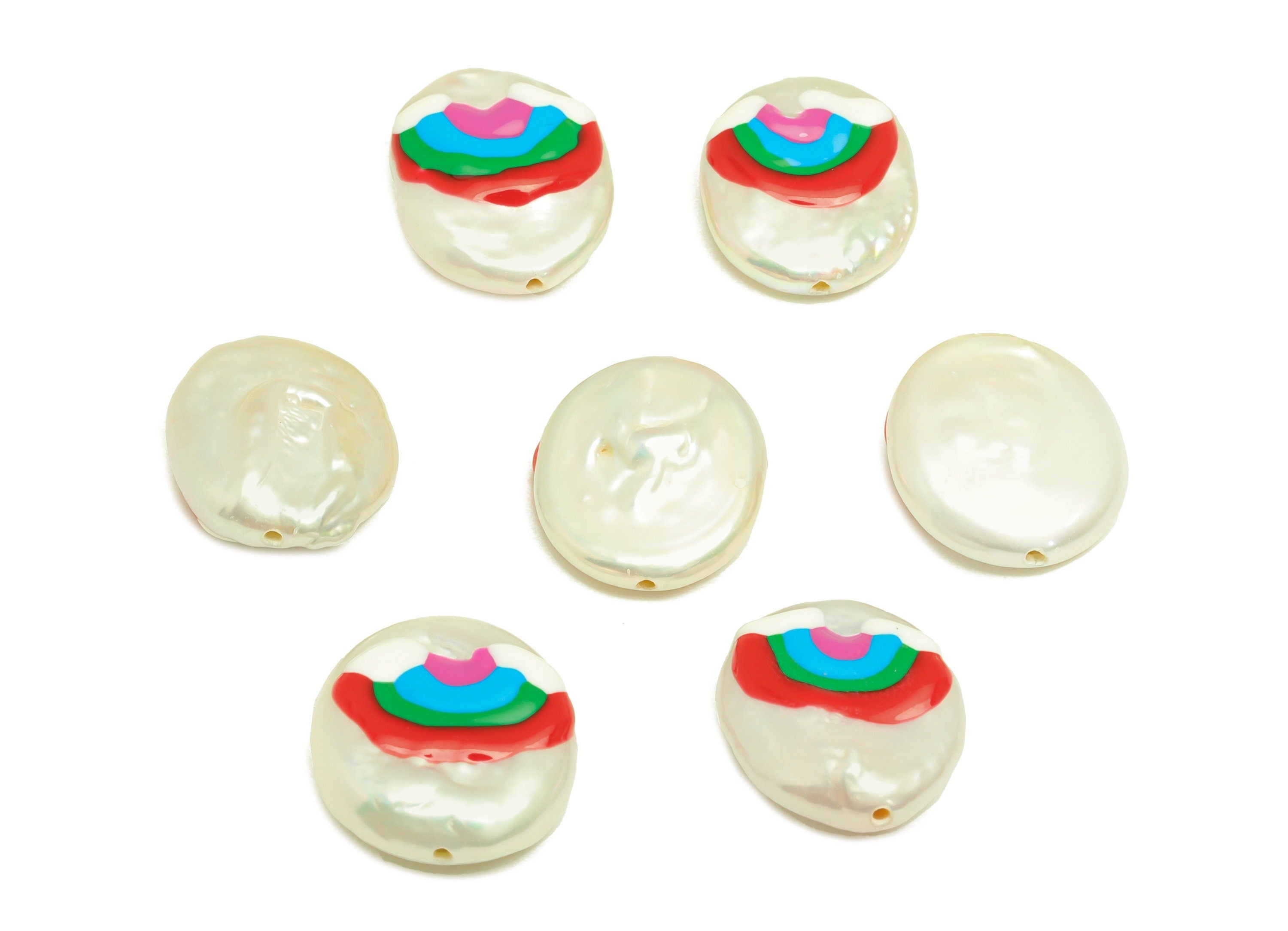 Natural Pearl Beaded - Rainbow Painted Earring Charm - Rainbow Pearl With Loop Charm - Pearl Pendant - DIY Making - 15.51x10x5mm - RGP7049 - DOMEDBAZAAR