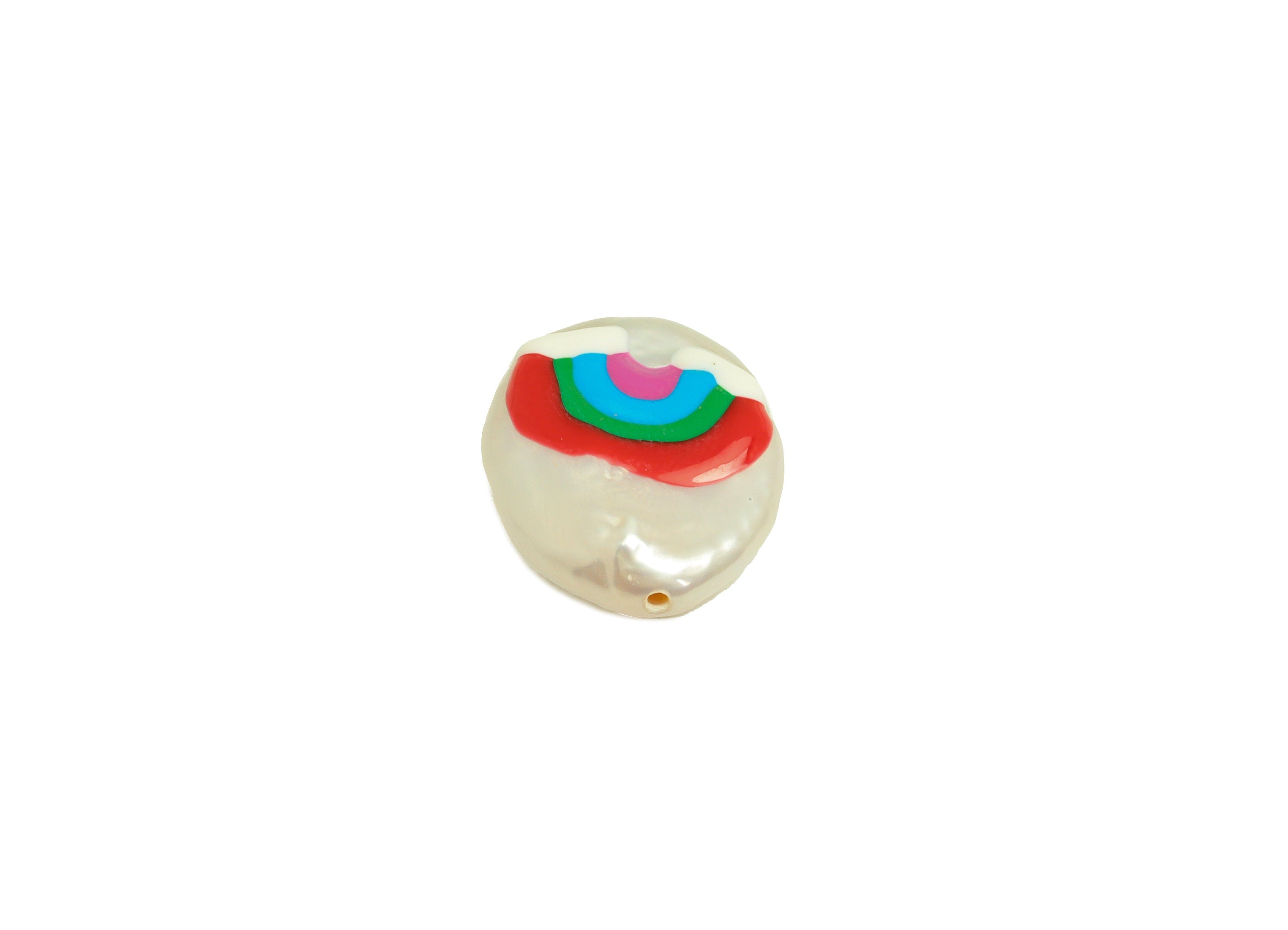 Natural Pearl Beaded - Rainbow Painted Earring Charm - Rainbow Pearl With Loop Charm - Pearl Pendant - DIY Making - 15.51x10x5mm - RGP7049 - DOMEDBAZAAR