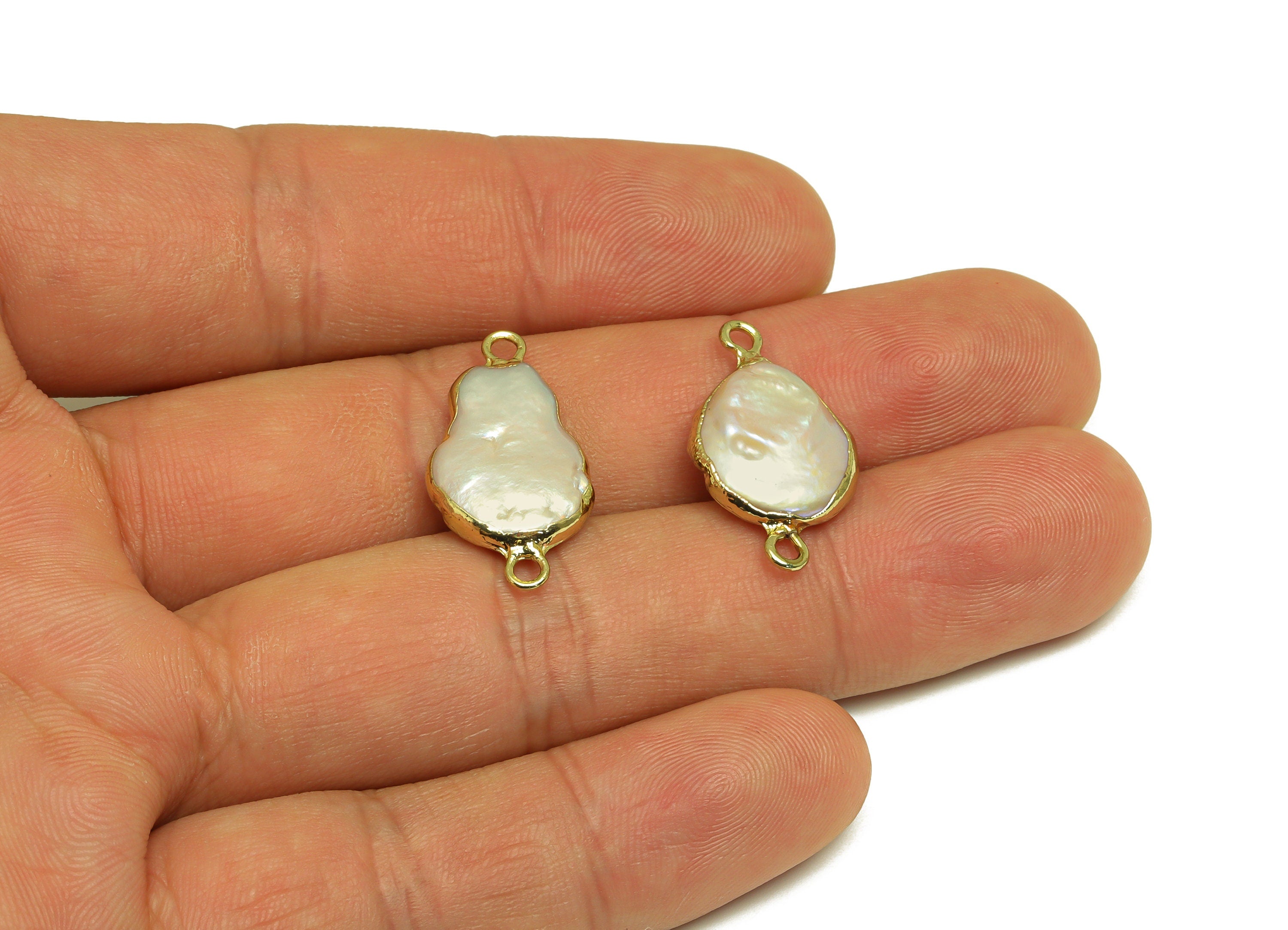 Natural Pearl Connector - White Pearl Earring Charm - Teardrop Pearl Connector - DIY Making - Gold Plated - 24.6x13x6mm - RGP7055 - DOMEDBAZAAR