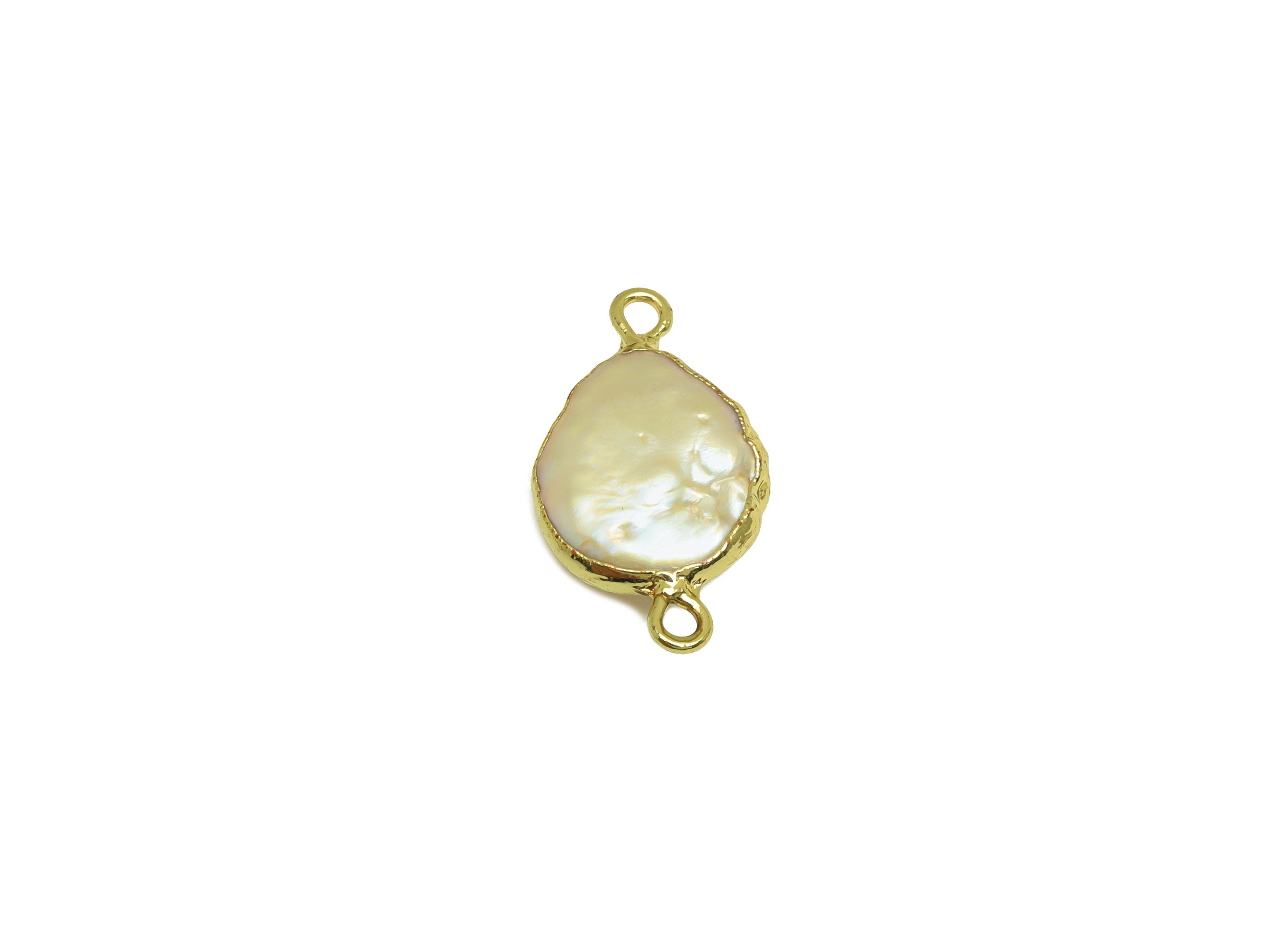 Natural Pearl Connector - White Pearl Earring Charm - Teardrop Pearl Connector - DIY Making - Gold Plated - 24.6x13x6mm - RGP7055 - DOMEDBAZAAR