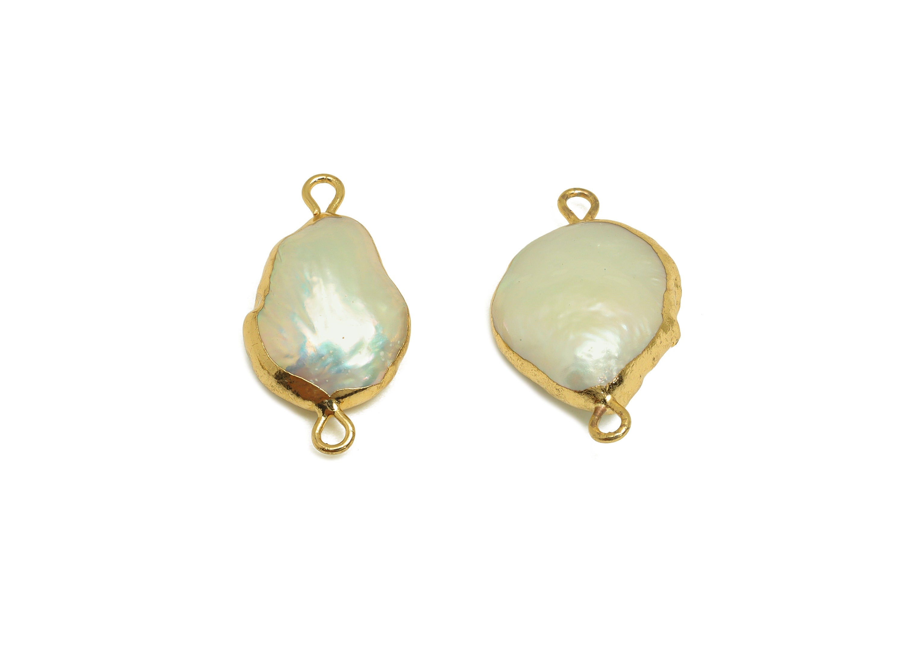 Natural Pearl Connector - White Pearl Earring Charm - Irregular Pearl Connector - DIY Making - Gold Plated - 24x13x7.2mm - RGP7057 - DOMEDBAZAAR