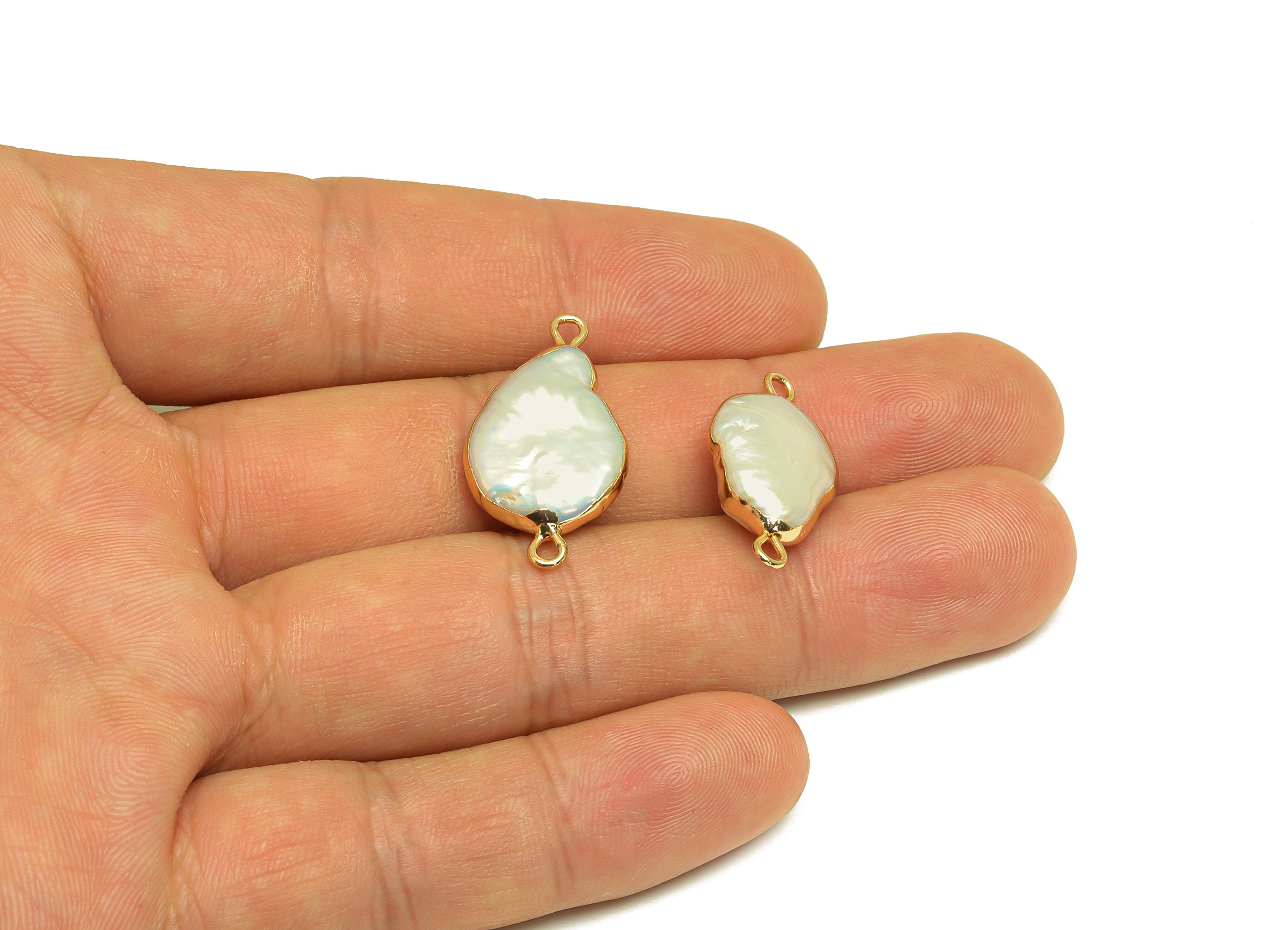 Natural Pearl Connector - White Pearl Earring Charm - Irregular Pearl Connector - DIY Making - Gold Plated - 24x13x7.2mm - RGP7057 - DOMEDBAZAAR