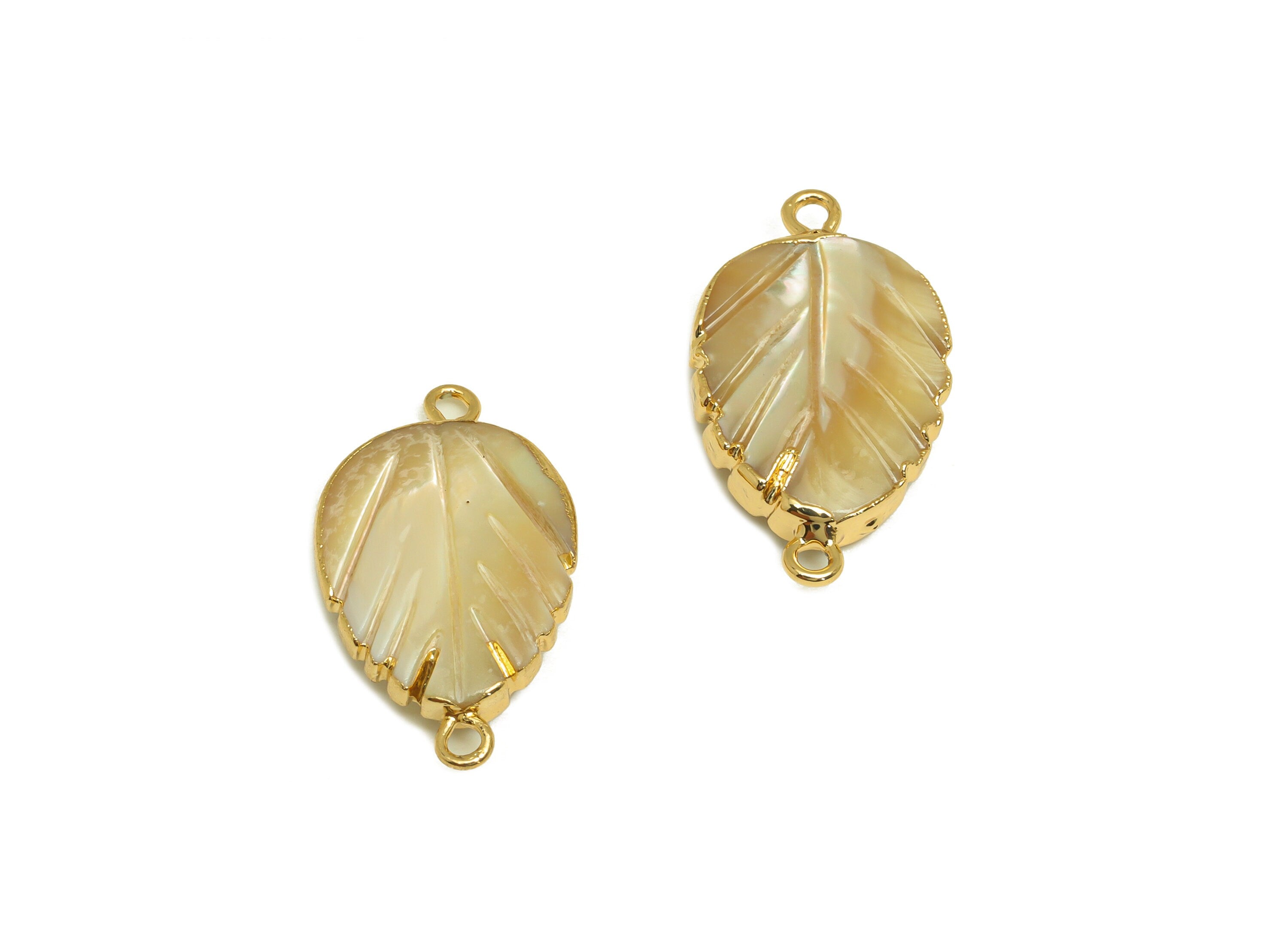 Natural Pearl Connector - Mother Of Pearl Earring Charm - Leaf Pearl Connector - DIY Making - Gold Plated - 27x15x5mm - RGP7051 - DOMEDBAZAAR