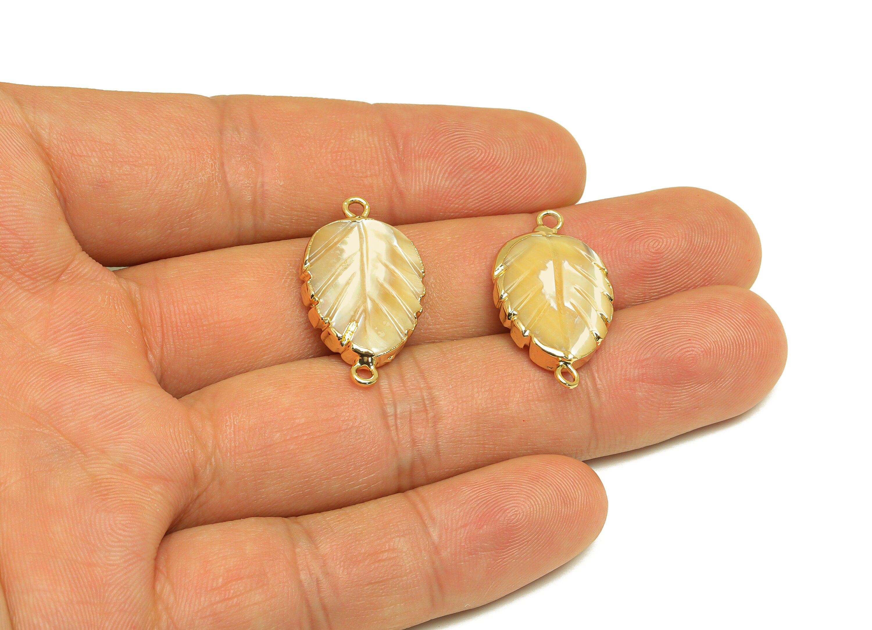 Natural Pearl Connector - Mother Of Pearl Earring Charm - Leaf Pearl Connector - DIY Making - Gold Plated - 27x15x5mm - RGP7051 - DOMEDBAZAAR
