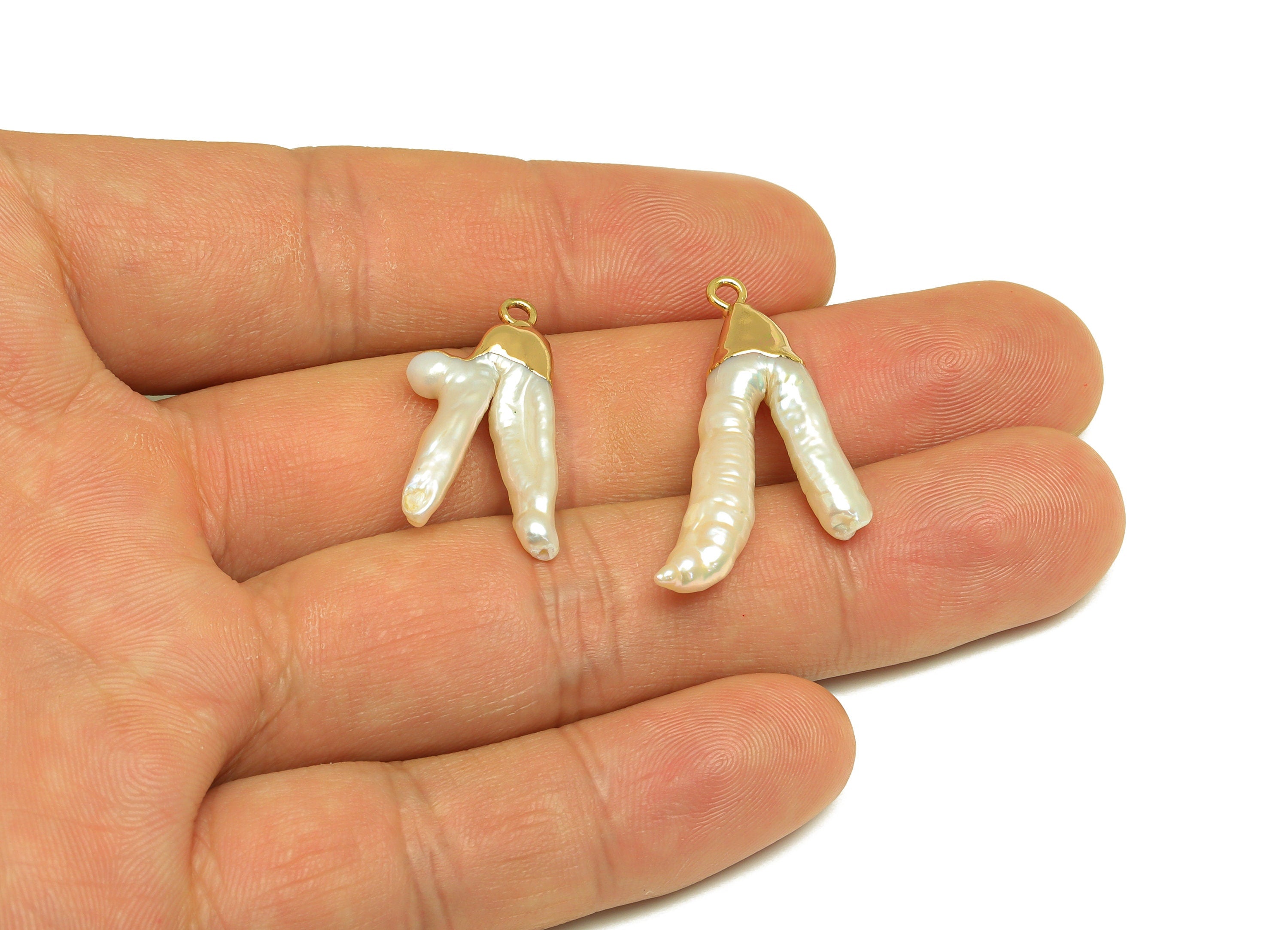 Natural Pearl Charm - Stick Earring Charm - irregular Pearl Charm - DIY Making - Gold Plating - 28.37x15.55x3.92mm - RGP7056 - DOMEDBAZAAR