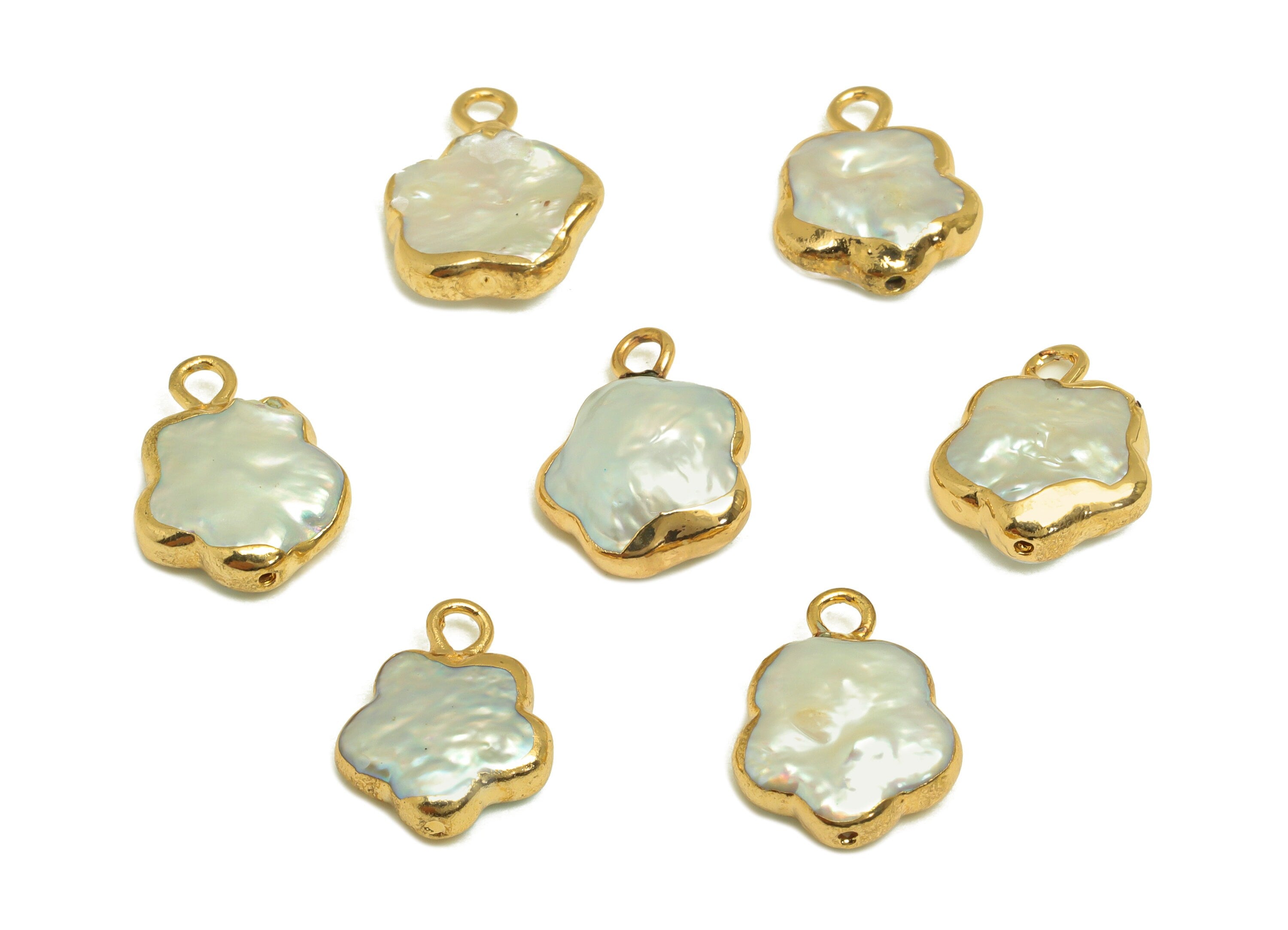 Natural Pearl Charm - Flower Earring Charm - Flower Pearl Charm - DIY Making - Pearl Gold Plating - 14.53x11.2x3.62mm - RGP7058 - DOMEDBAZAAR