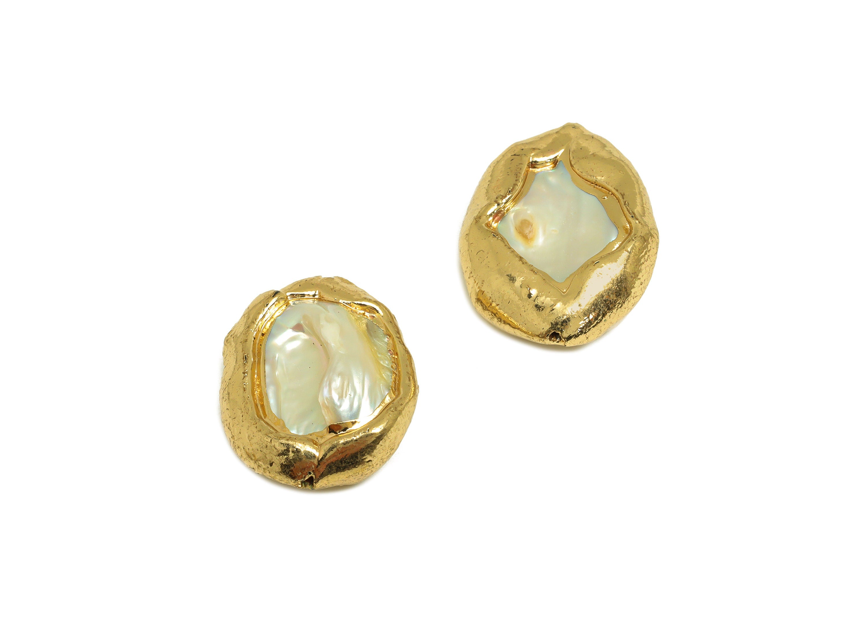 Natural Pearl Beaded - Irregular Pearl Earring Charm - Gold Plated Charm - Bracelet DIY Making - Pearl Gold Plated - 26.4x18.5x6mm - RGP7052 - DOMEDBAZAAR