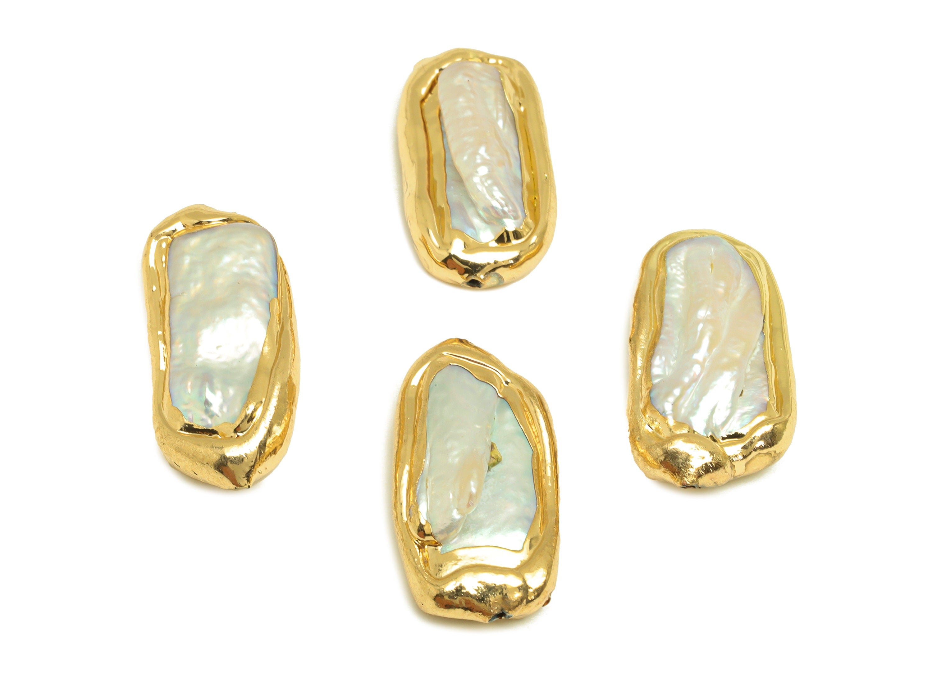 Natural Pearl Beaded - Irregular Pearl Earring Charm - Gold Plated Charm - Bracelet DIY Making - Pearl Gold Plated - 25.65x12x7mm - RGP7054 - DOMEDBAZAAR