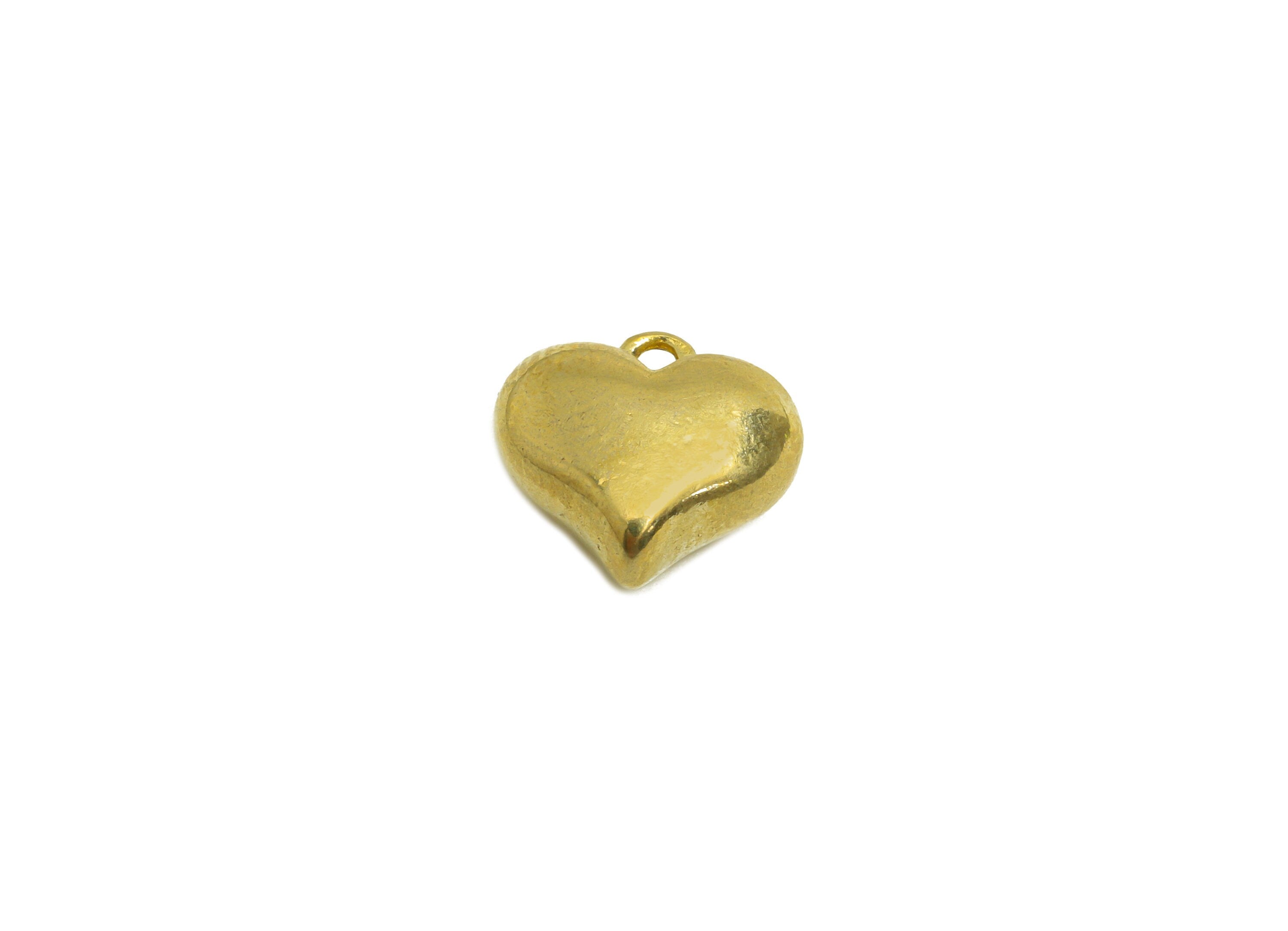 Brass Heart Earring Charm - Raw Brass Solid Heart Earring Charm - Brass Cubic Heart Pendant - For Necklace - 10.8x9.8x5.52mm - PP10736 - DOMEDBAZAAR