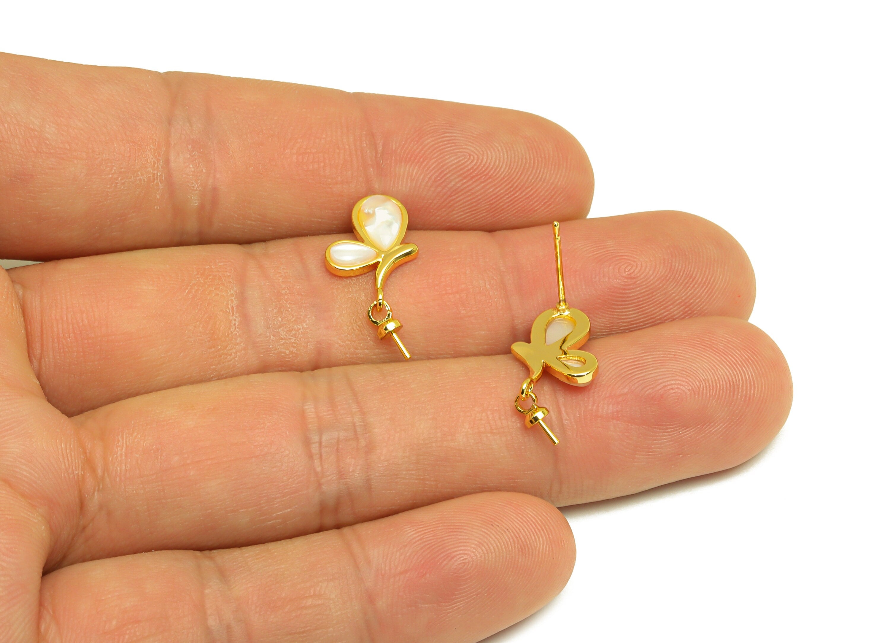 Brass Butterfly Earring Stud - Brass Earring Post For Pearl - Animal Earring Post - Pearl Setting - 18K Real Gold Plating - 18x8x1mm-RGP7037 - DOMEDBAZAAR