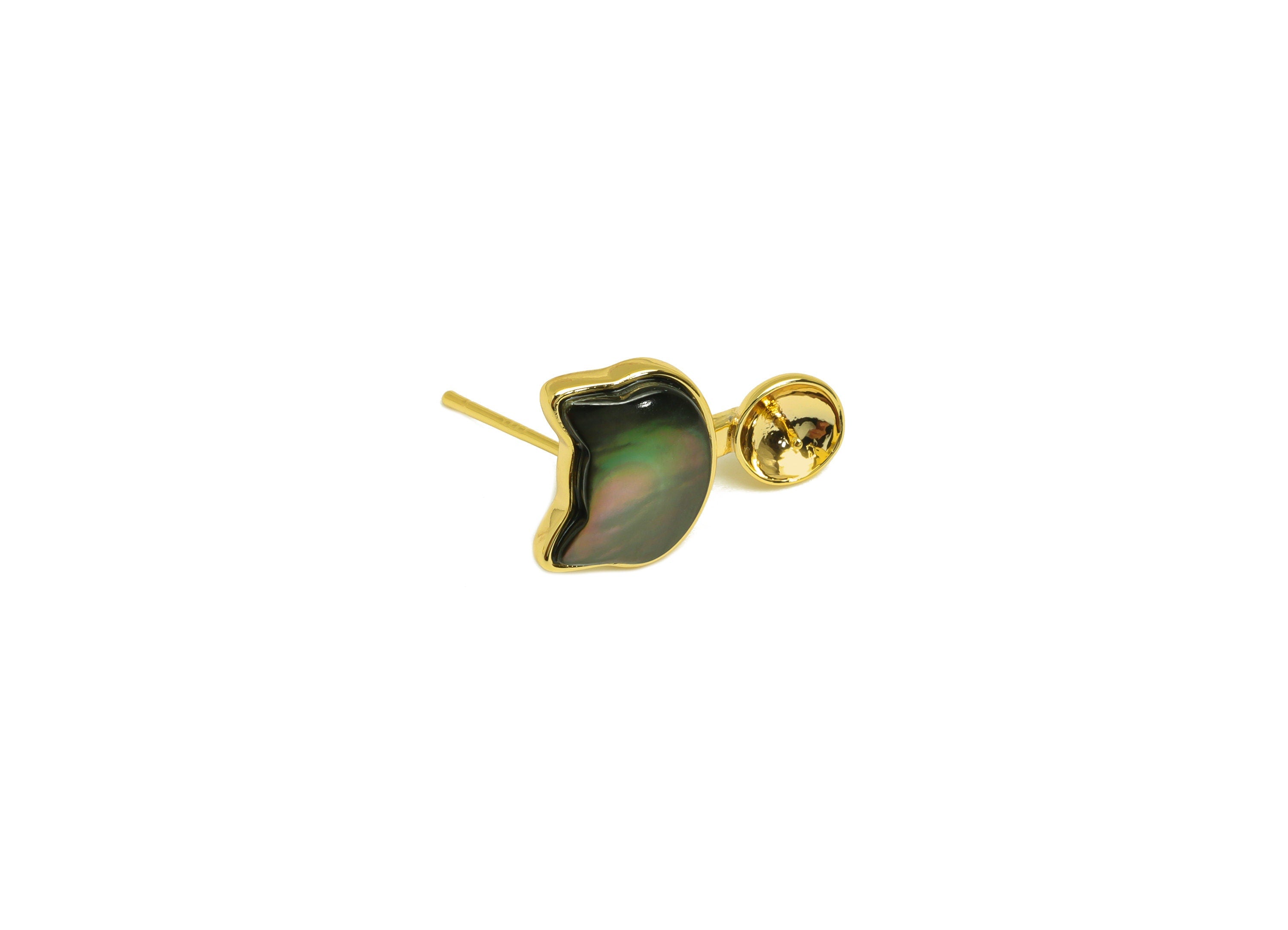 Brass Cat Earring Stud - Brass Cat Earring Post For Peal - Zircon Earring Post - Pearl Setting - 18K Real Gold Plating - 17x11x1mm - RGP7035 - DOMEDBAZAAR
