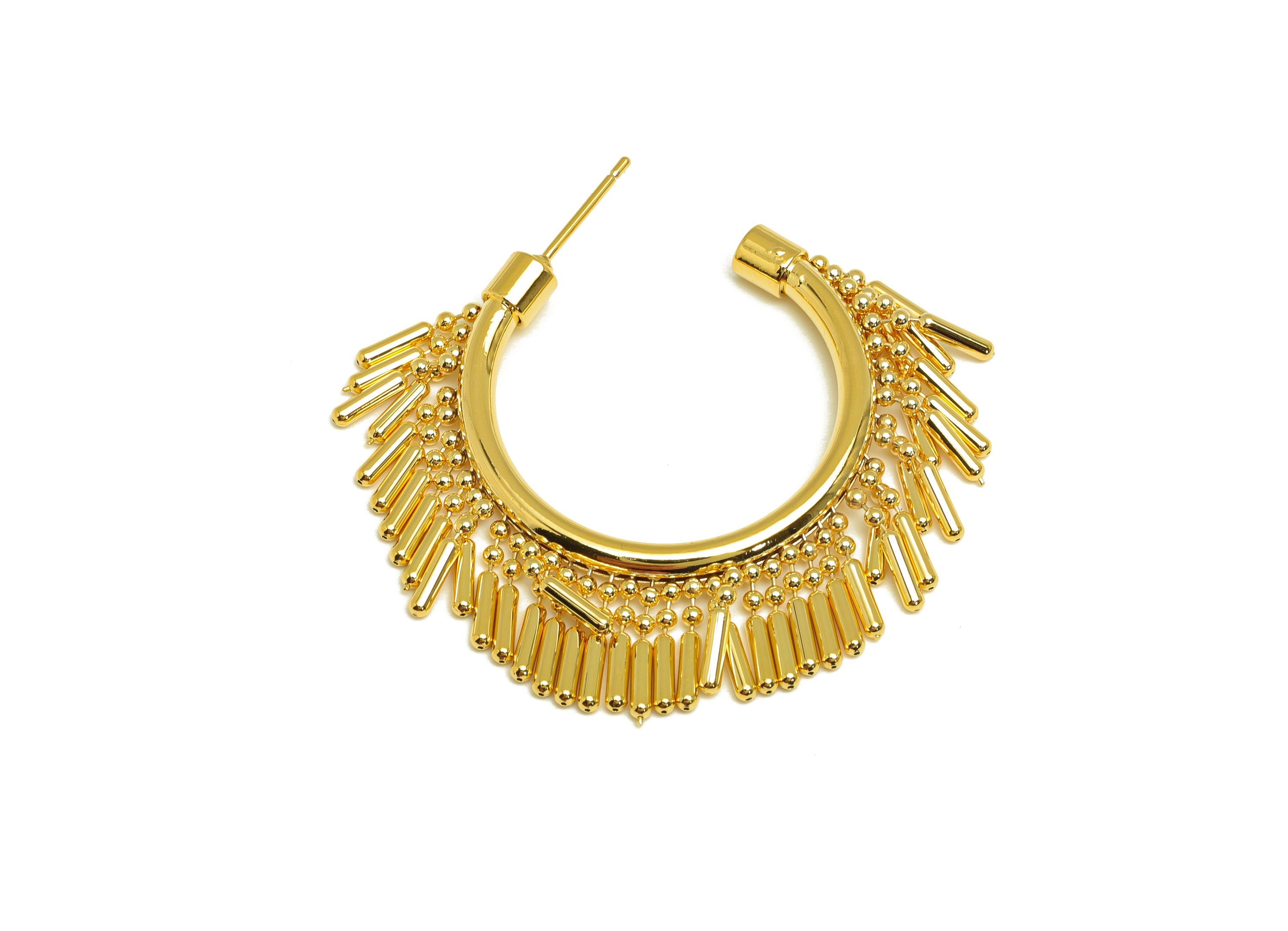 Brass Hoop Earring Stud - Brass Tassel Open Hoop Earring Post - Hoop Earring Post - 18K Real Gold Plating - 47.67x42.17x4.05mm - RGP7070 - DOMEDBAZAAR