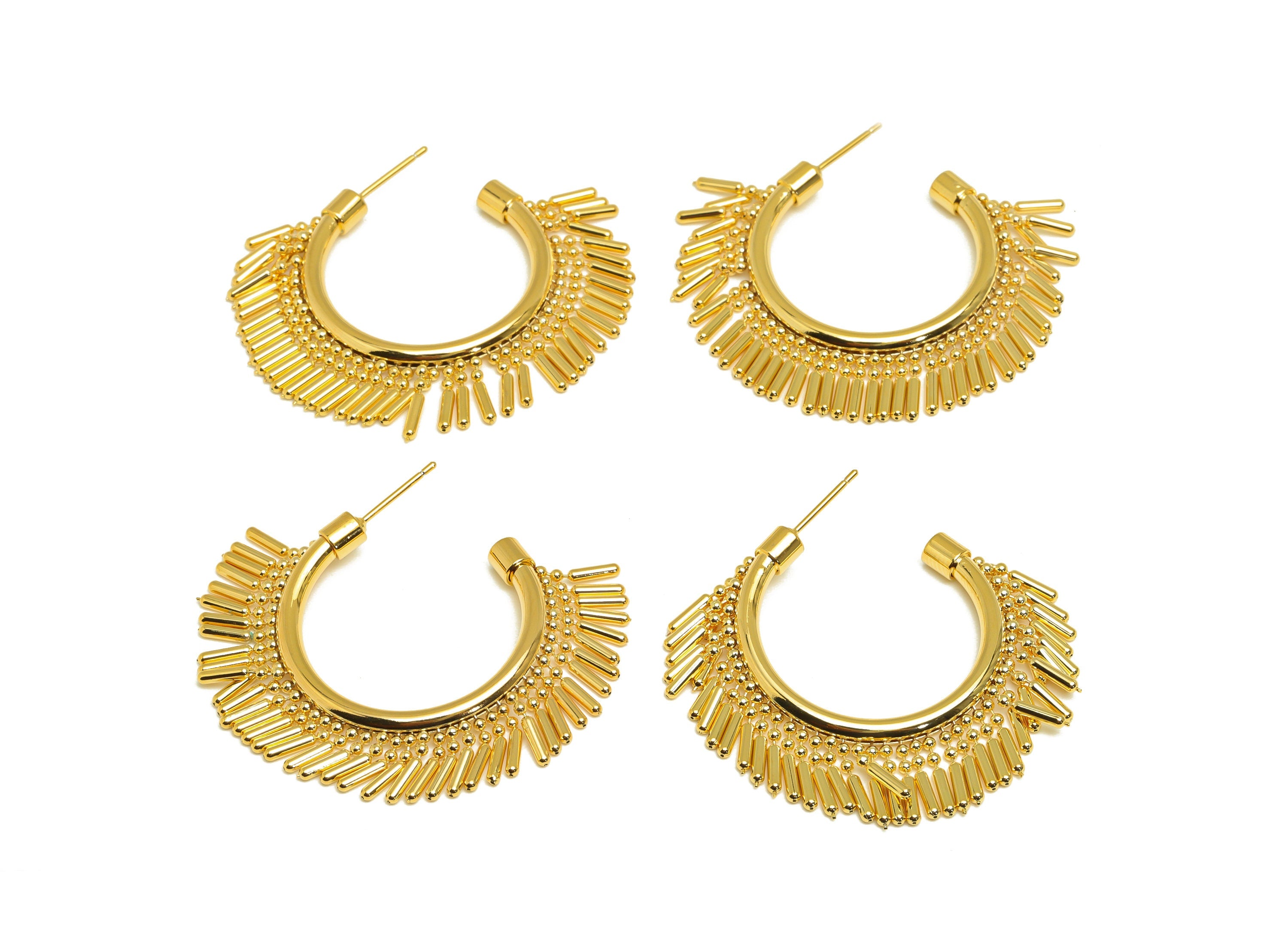 Brass Hoop Earring Stud - Brass Tassel Open Hoop Earring Post - Hoop Earring Post - 18K Real Gold Plating - 47.67x42.17x4.05mm - RGP7070 - DOMEDBAZAAR