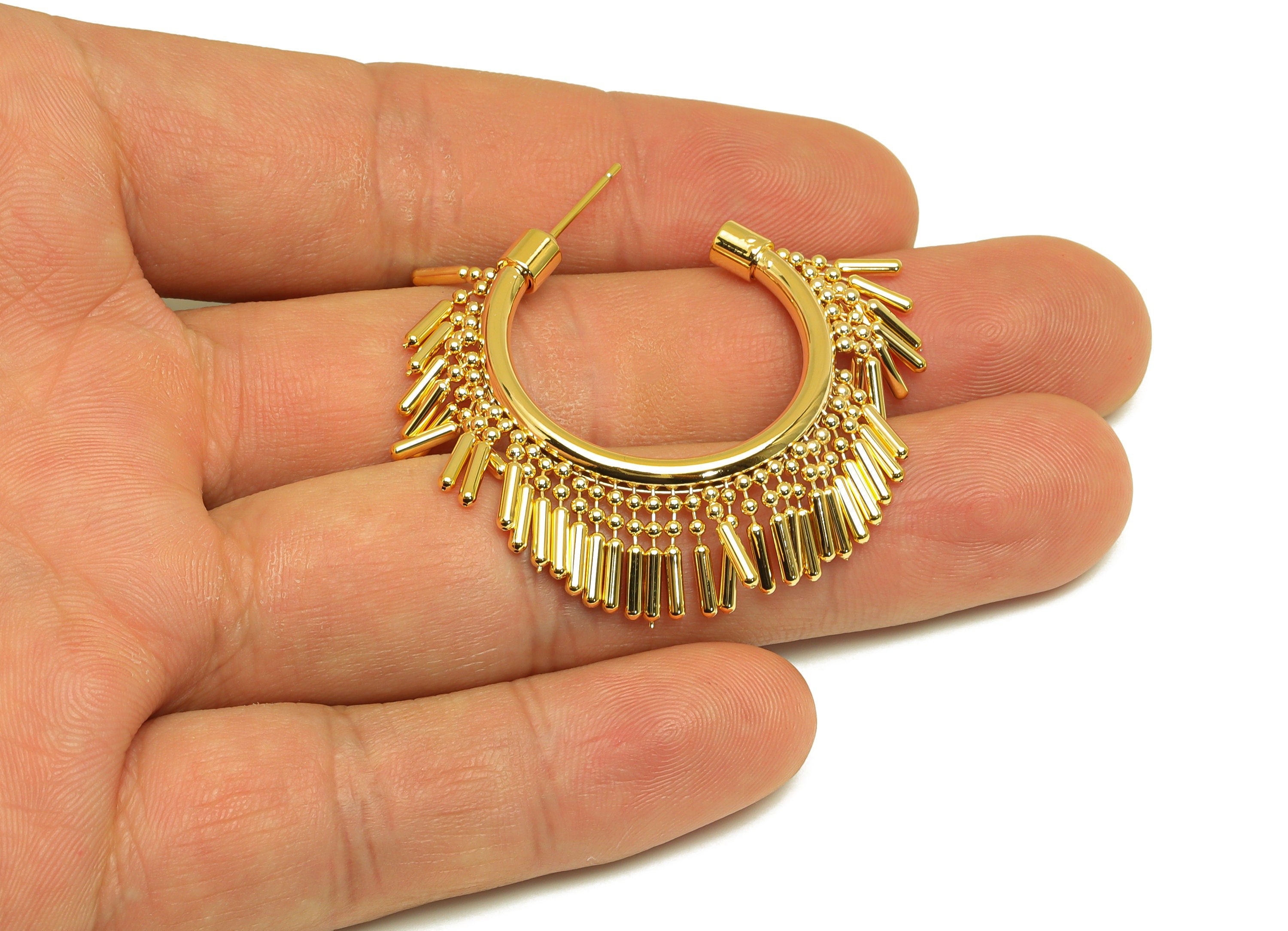 Brass Hoop Earring Stud - Brass Tassel Open Hoop Earring Post - Hoop Earring Post - 18K Real Gold Plating - 47.67x42.17x4.05mm - RGP7070 - DOMEDBAZAAR