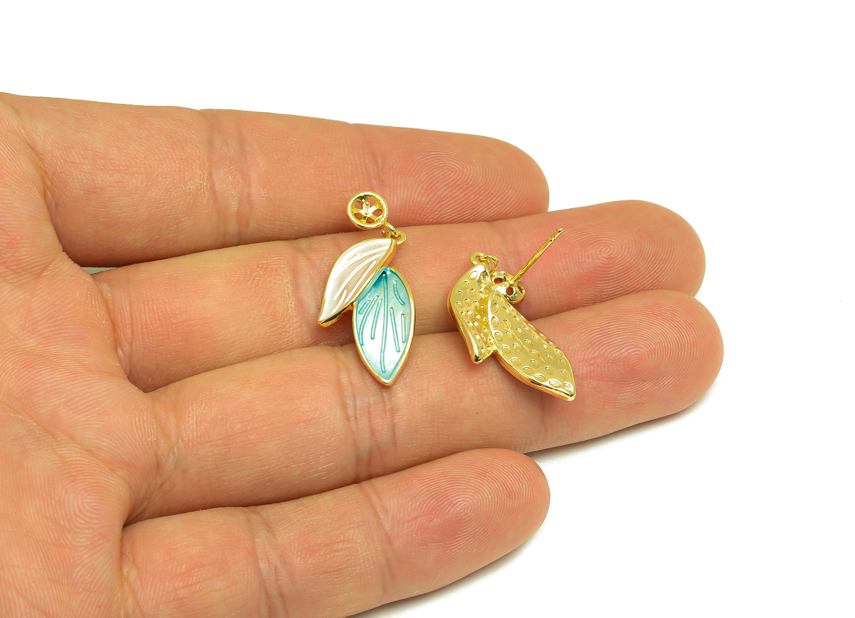 Brass Leaf Earring Stud - Brass Botanical Earring Post For Pearl - Pearl Setting - 18K Real Gold Plating - 25.36x12.83x0.8mm - RGP7033 - DOMEDBAZAAR