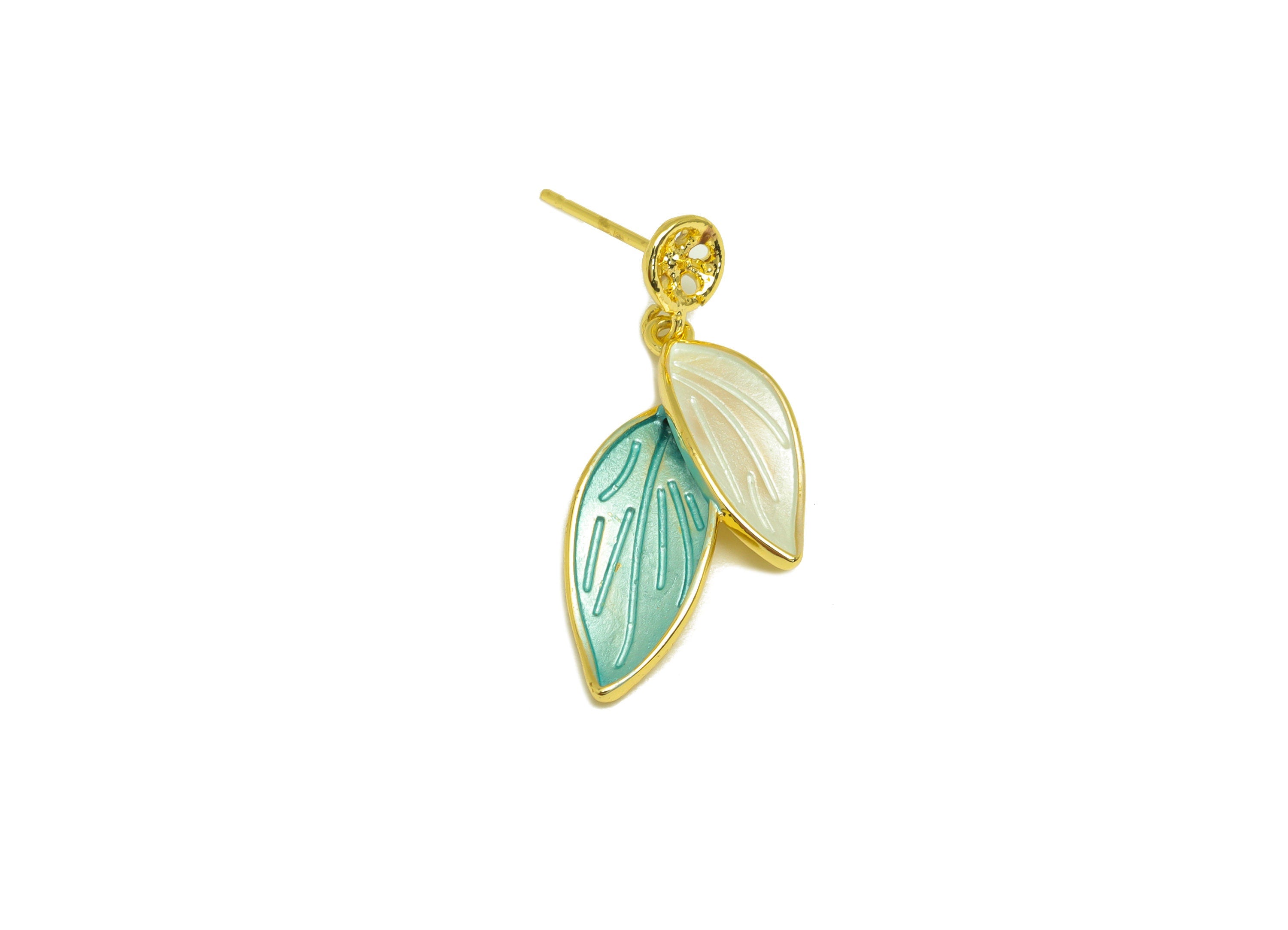 Brass Leaf Earring Stud - Brass Botanical Earring Post For Pearl - Pearl Setting - 18K Real Gold Plating - 25.36x12.83x0.8mm - RGP7033 - DOMEDBAZAAR