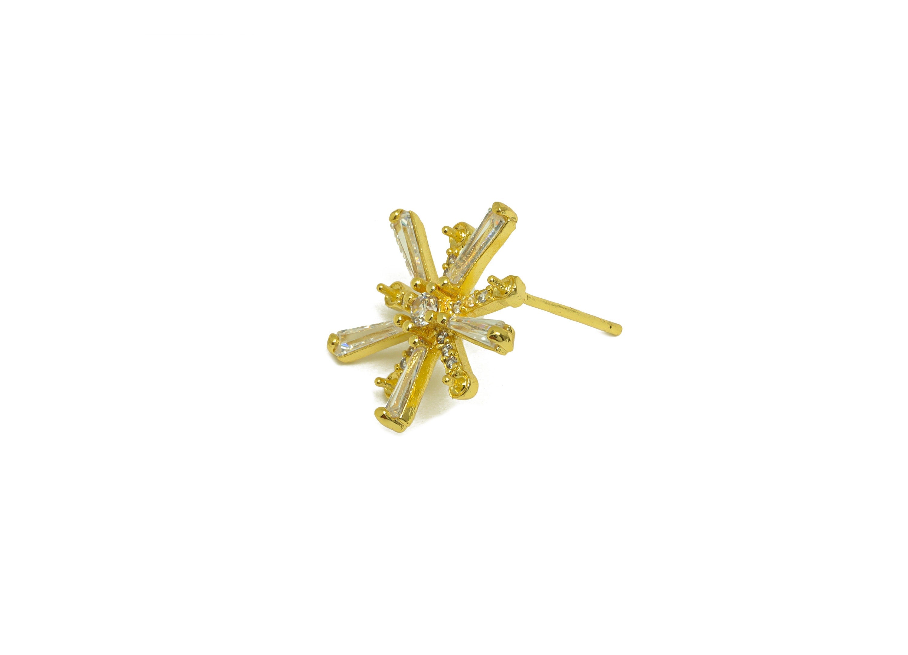 Brass CZ Flower Earring Stud - Brass Trapezoid Cubic Zircon Post For Pearl - Pearl Setting - 18K Real Gold Plating - 17x17x0.8mm - RGP7032 - DOMEDBAZAAR