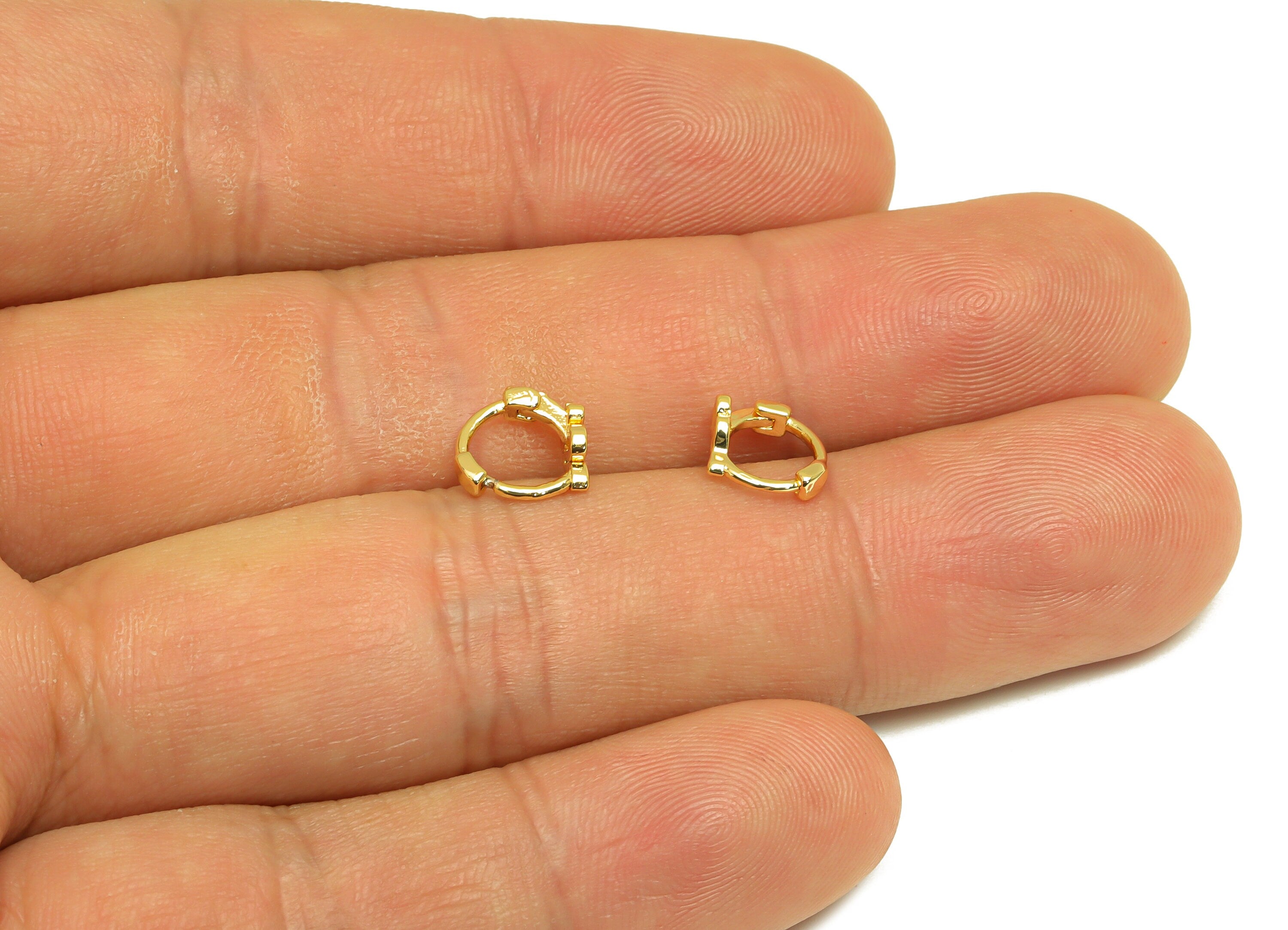 Brass Snake Hoop Earring - Brass Mini Hoop Earring - Brass Snake Huggie Hoop Earring - 18K Real Gold Plating - 8.09x8.07x0.77mm - RGP7060 - DOMEDBAZAAR