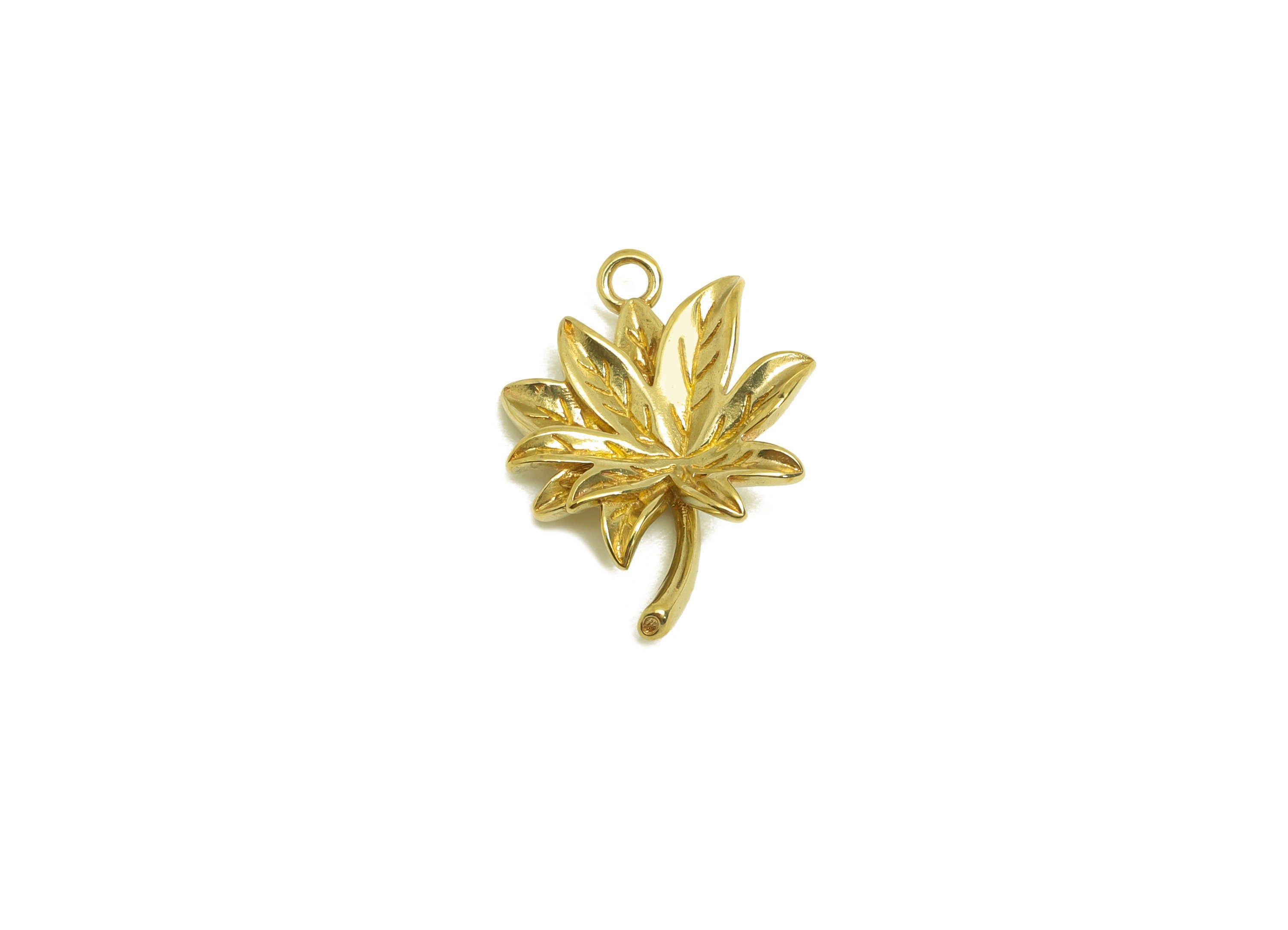 Brass Leaf Earring Charm - Raw Brass Textured Maple Leaf Earring Charm - Brass Botanical Pendant - For Necklace - 18.6x13.9x3.4mm - PP10729 - DOMEDBAZAAR