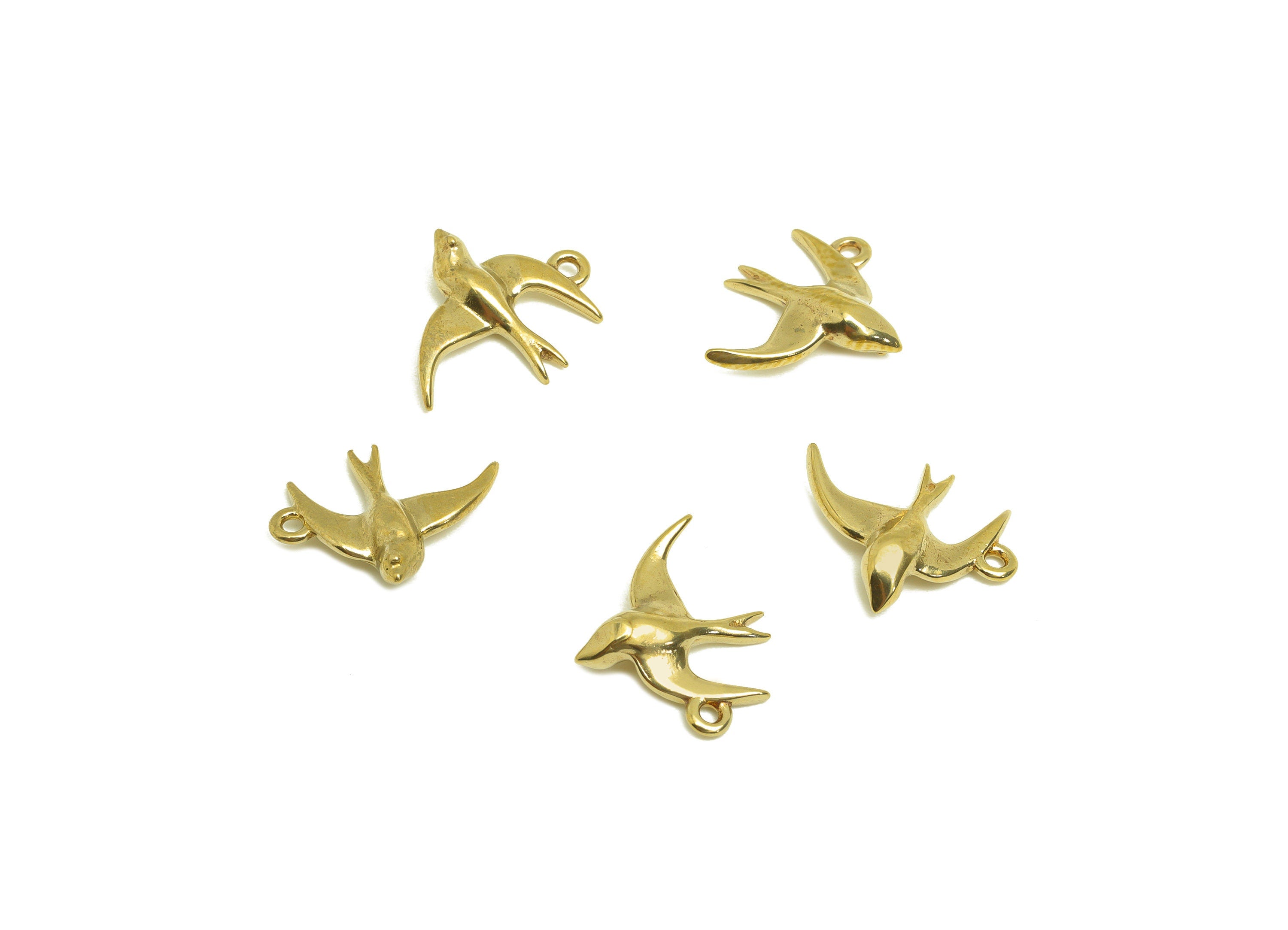 Brass Swallow Earring Charm - Raw Brass Animal Earring Charm - Brass Figure Swallow Earring Charm - For Necklace - 14.6x12x3.4mm - PP10721 - DOMEDBAZAAR