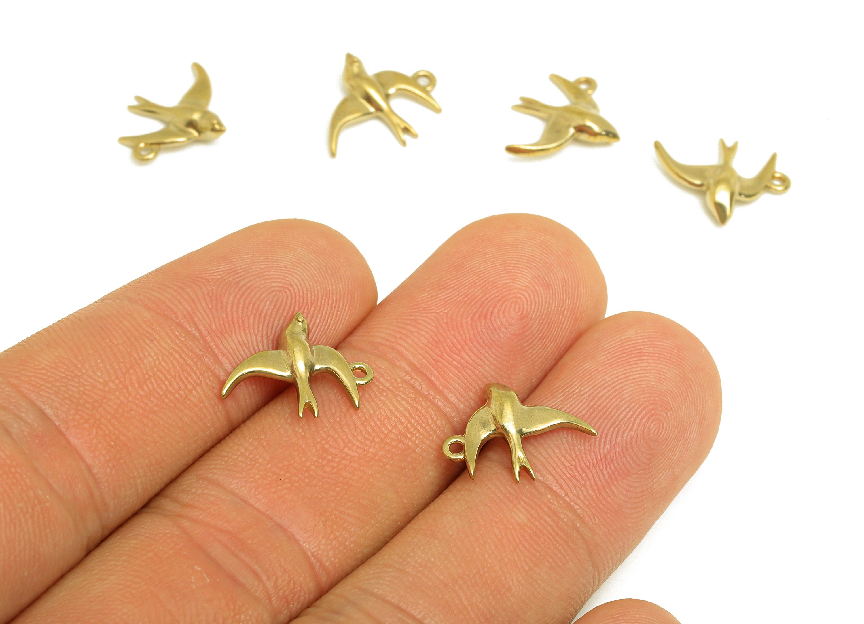 Brass Swallow Earring Charm - Raw Brass Animal Earring Charm - Brass Figure Swallow Earring Charm - For Necklace - 14.6x12x3.4mm - PP10721 - DOMEDBAZAAR
