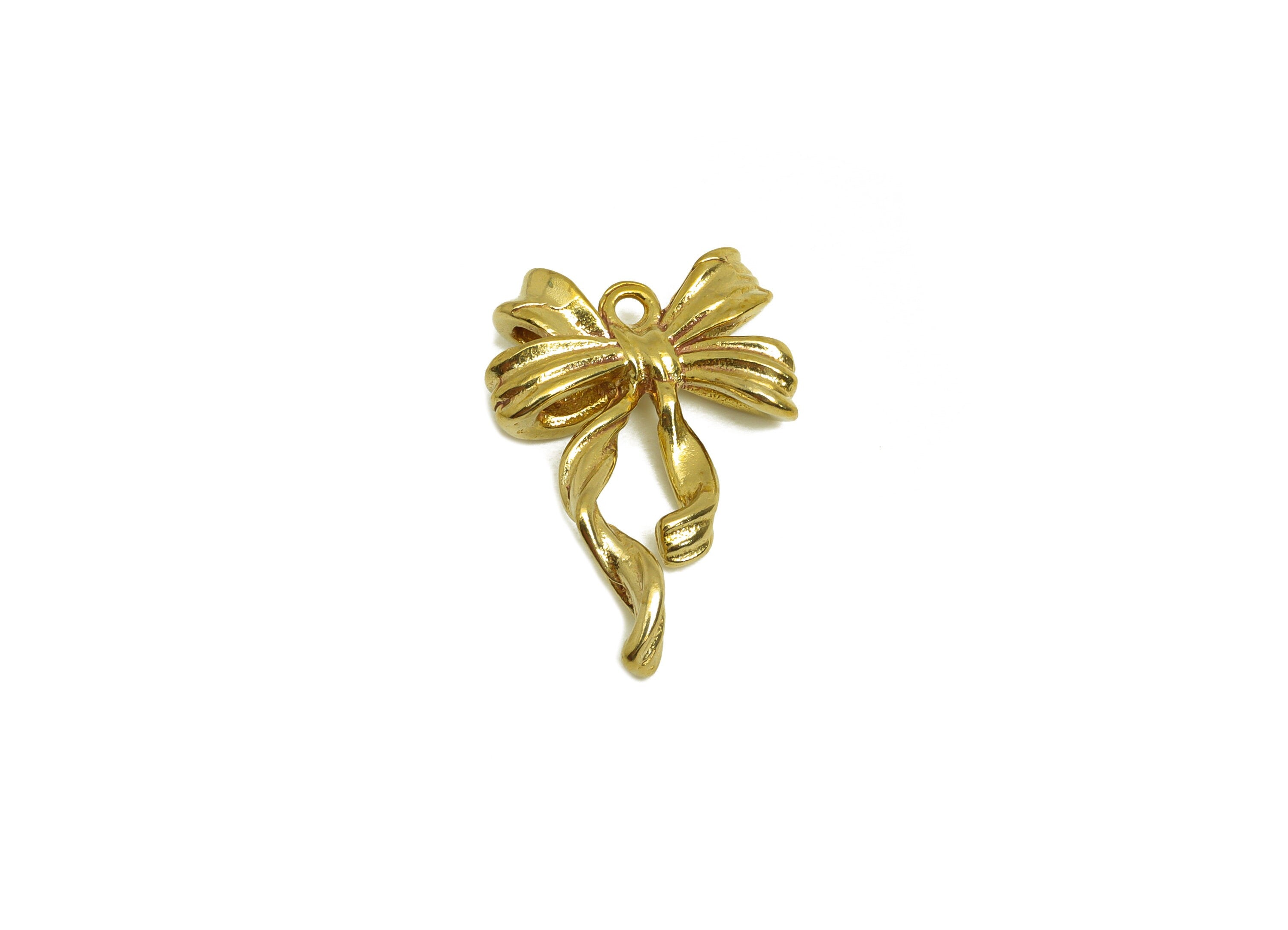 Brass Bow Earring Charm - Raw Brass Textured Butterfly Bow Earring Charm - Brass Butterfly Bow Pendant - For Necklace - 19x13x3mm - PP10708 - DOMEDBAZAAR