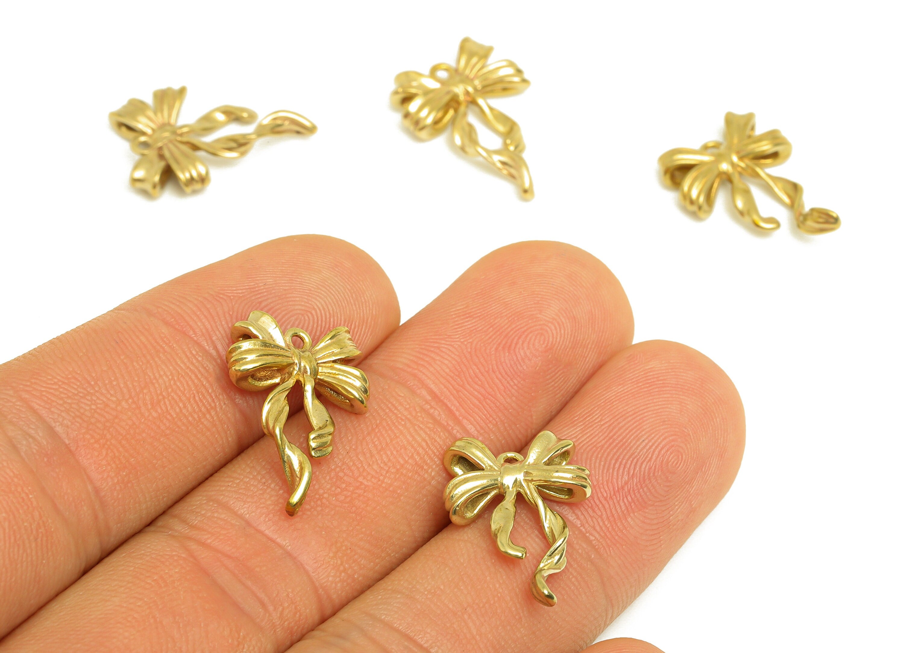 Brass Bow Earring Charm - Raw Brass Textured Butterfly Bow Earring Charm - Brass Butterfly Bow Pendant - For Necklace - 19x13x3mm - PP10708 - DOMEDBAZAAR