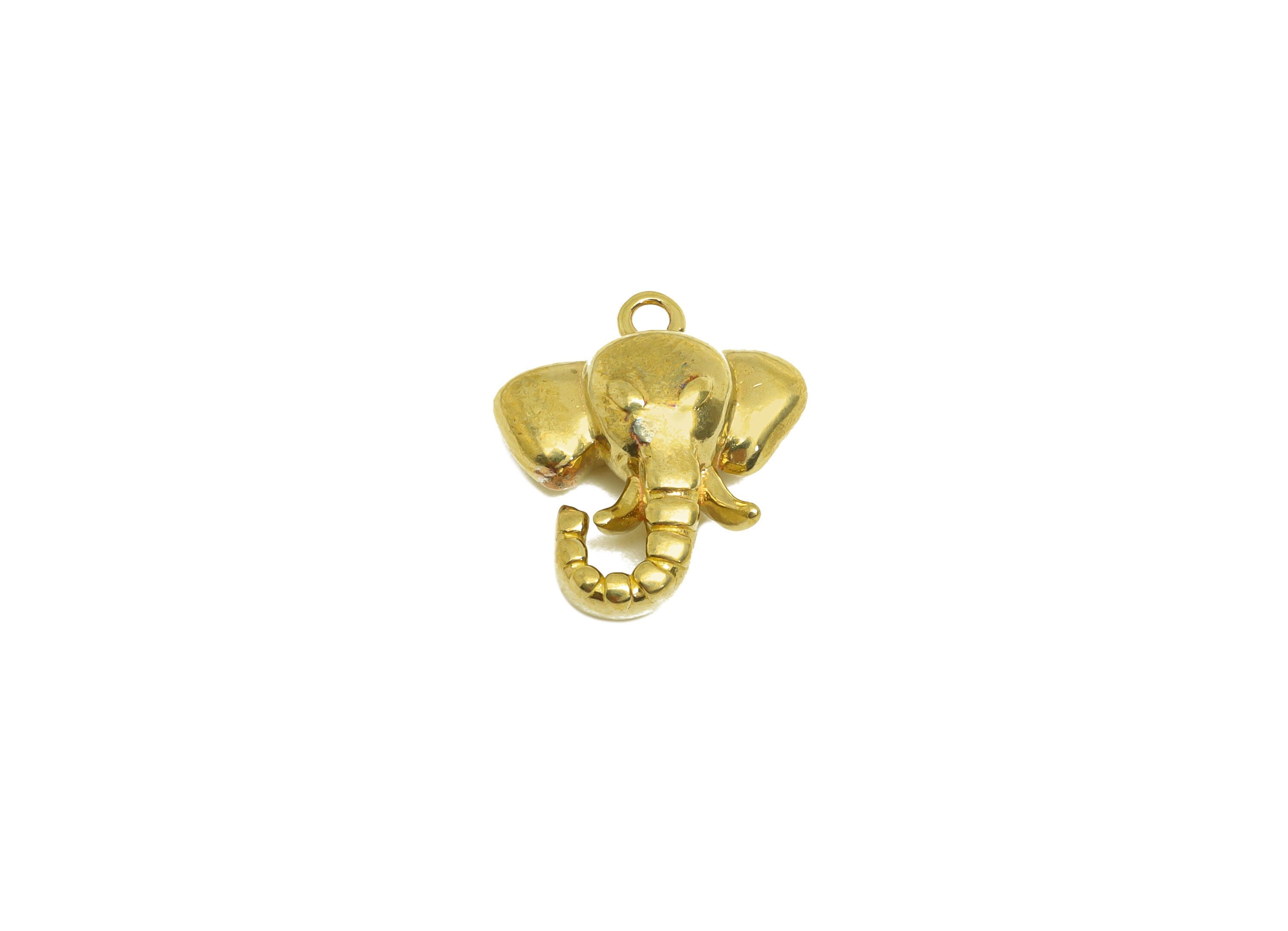 Brass Elephant Earring Charm - Raw Brass Animal Earring Charm - Brass Figure Elephant Earring Charm - For Necklace - 14.33x12x4mm - PP10718 - DOMEDBAZAAR
