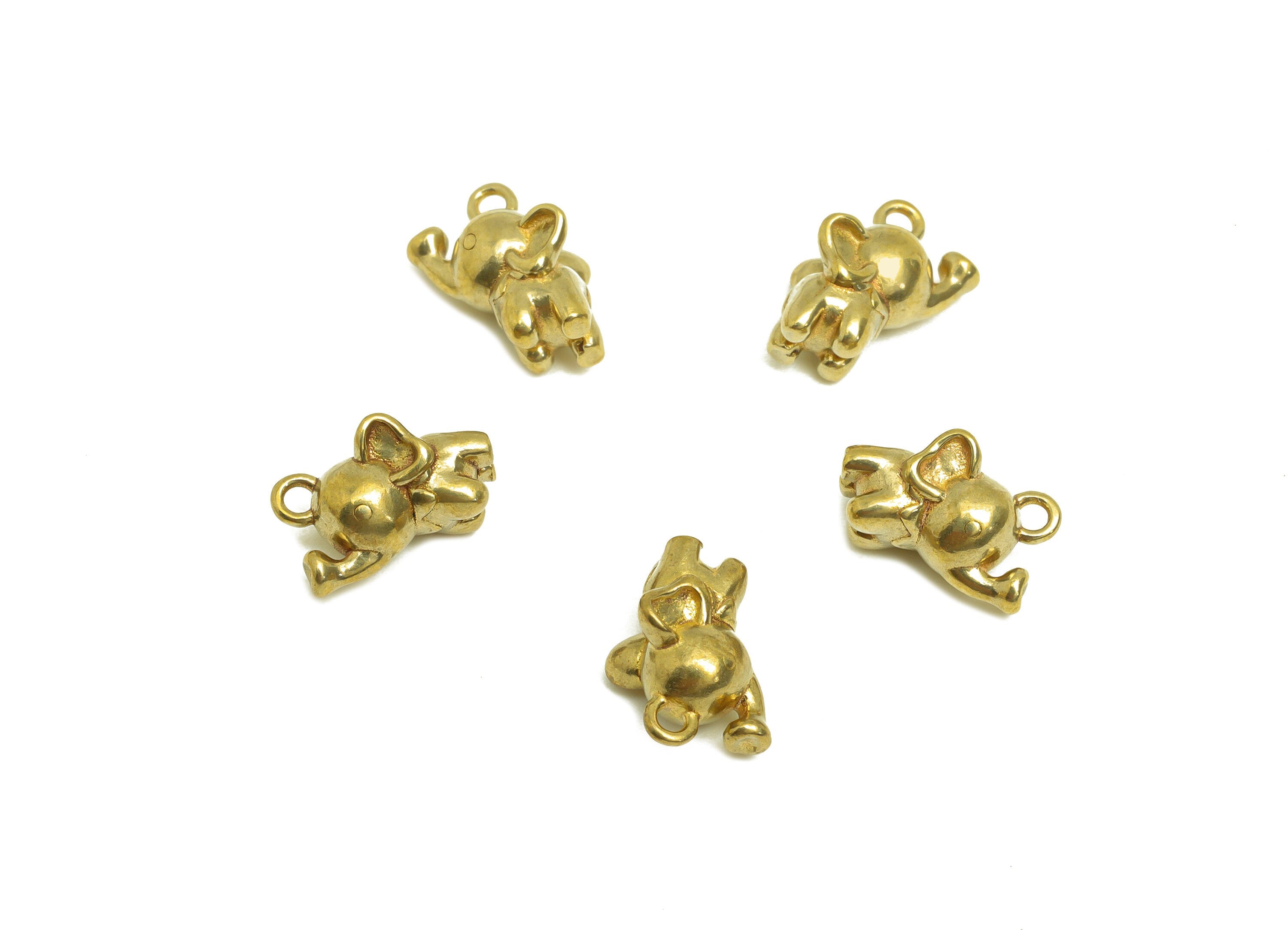 Brass Elephant Earring Charm - Raw Brass Animal Earring Charm - Brass Figure Baby Elephant Earring Charm - For Necklace - 10x6x6mm - PP10722 - DOMEDBAZAAR