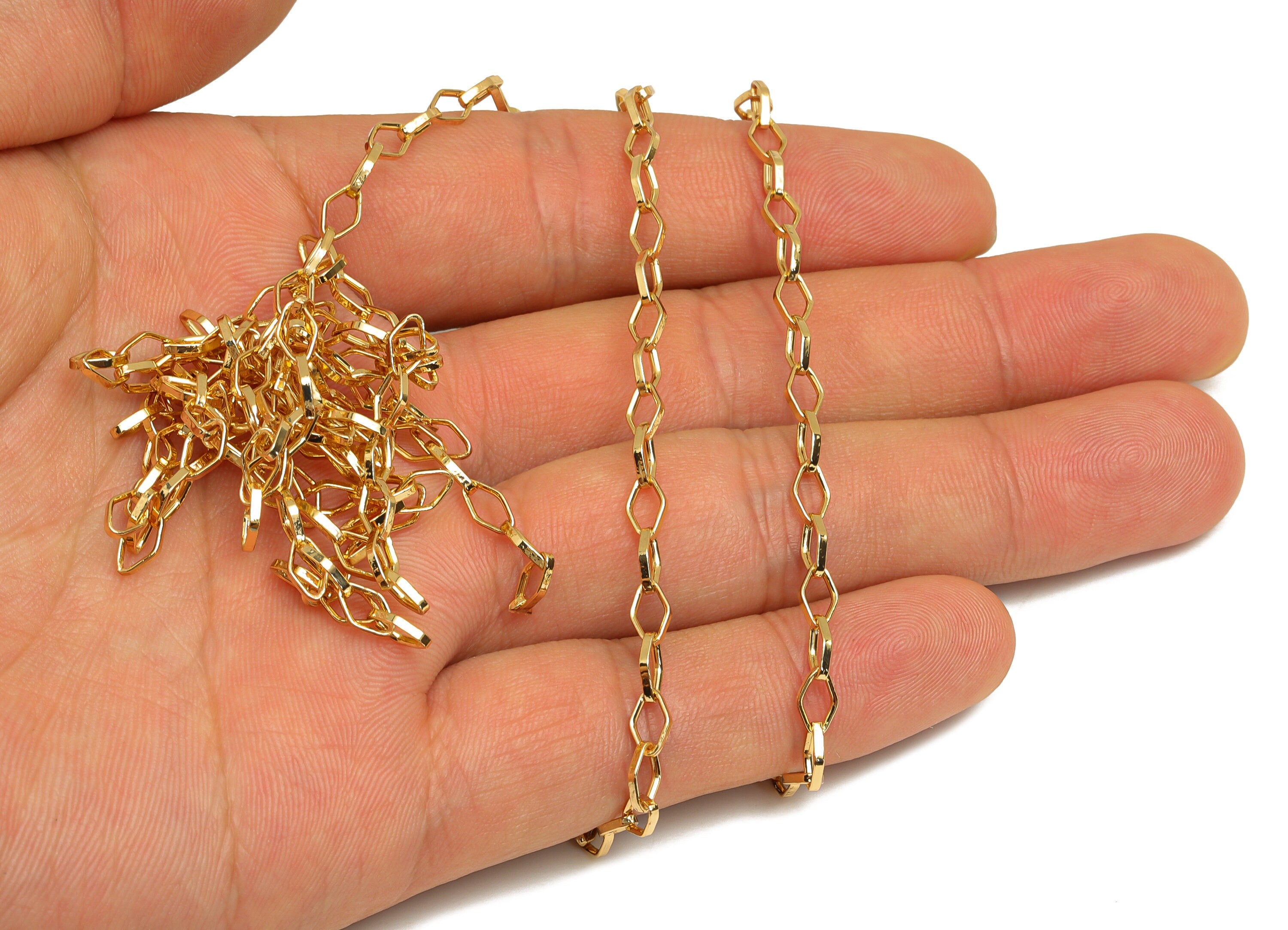 Brass Diamond Link Chain - Rhombus Link Cable Chain - Flat Diamond Link Chain - Bracelet Chain - 18K Real Gold Plating - 6.2x3x1mm - RGP6758 - DOMEDBAZAAR