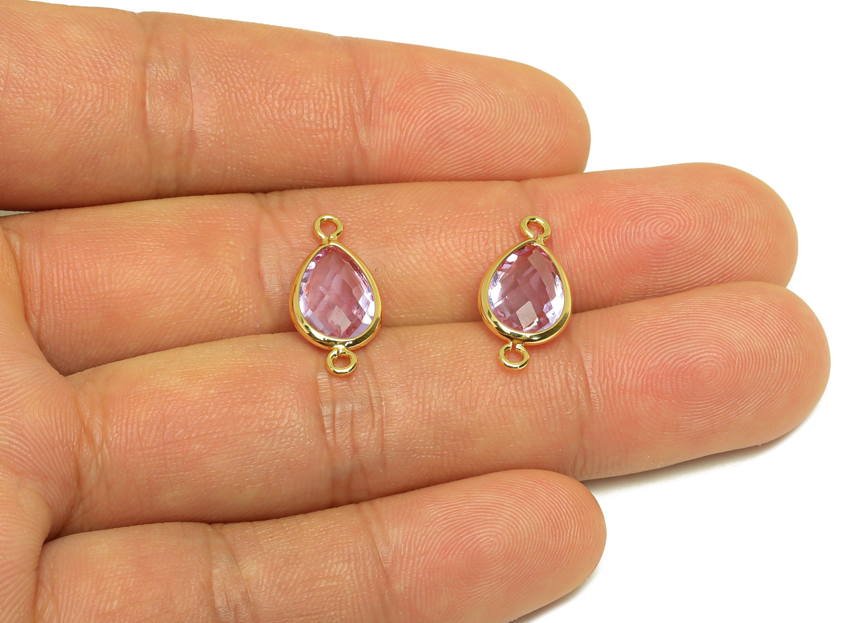 Brass Teardrop Connector - Brass Faceted Glass Earring Charm - Brass Purple Glass Connector - 18K Real Gold Plated - 19x9x4.88mm - RGP6920J - DOMEDBAZAAR